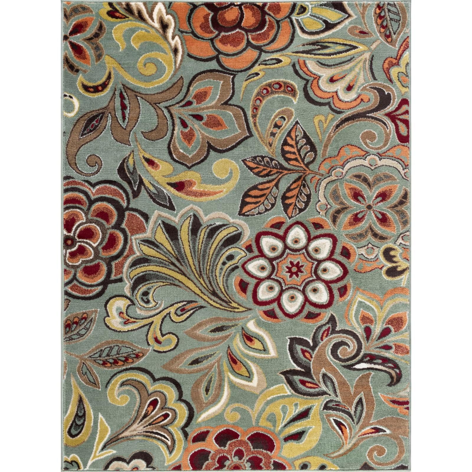 Deco 5' x 7' Green Floral Synthetic Tufted Rug