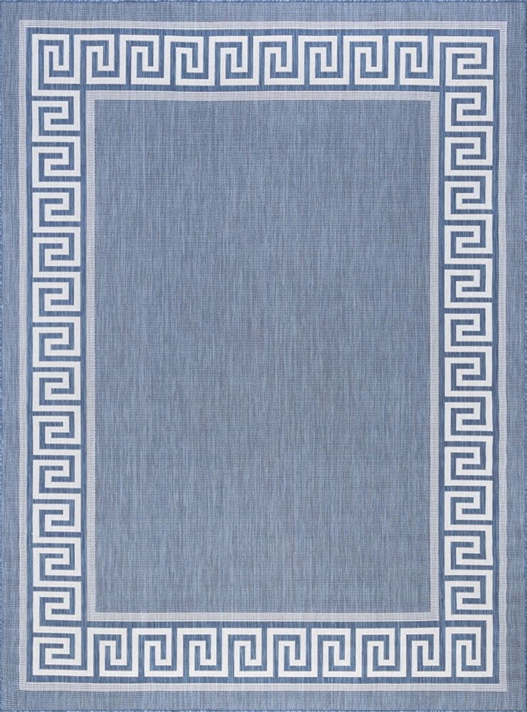 Blue and White Synthetic Greek Key 5' x 7' Area Rug