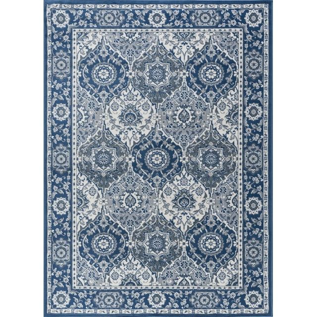 Madison Navy and Gray Synthetic Oriental Runner Rug 2x8