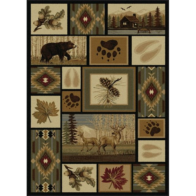 Nature Lodge Blue and Beige Rectangular Area Rug