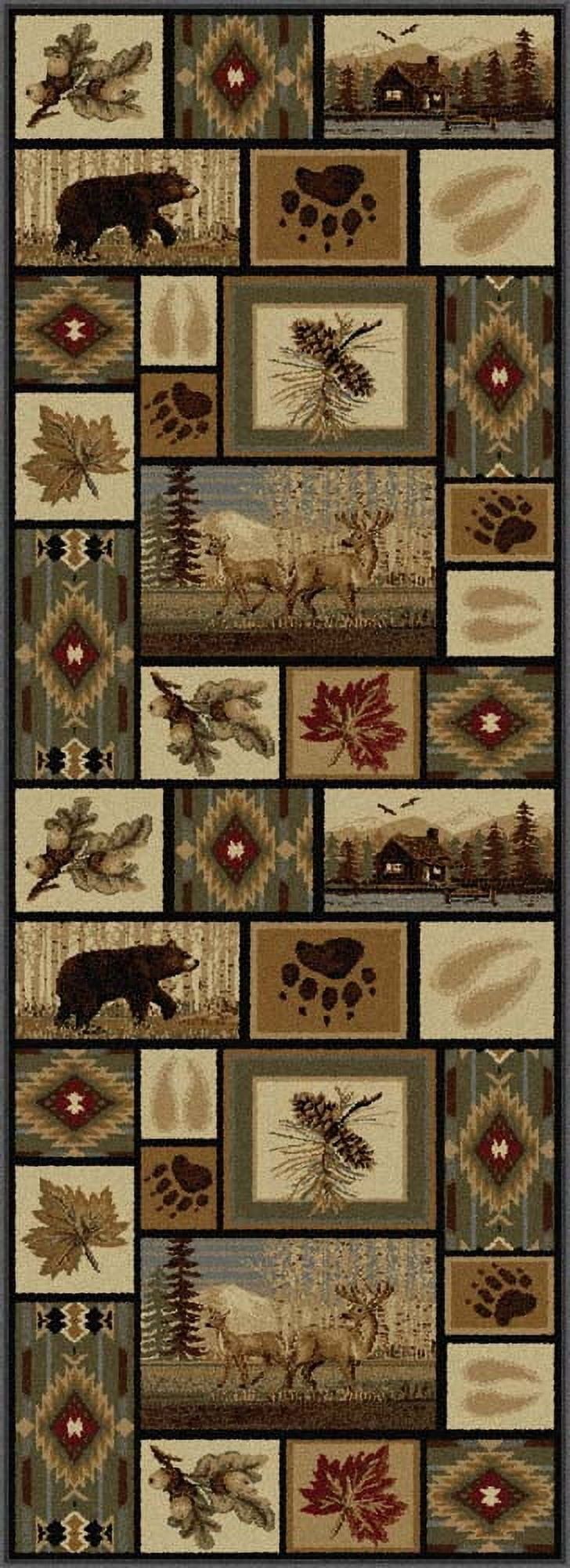 Multi-Color Synthetic Lodge Wildlife 3x8 Area Rug