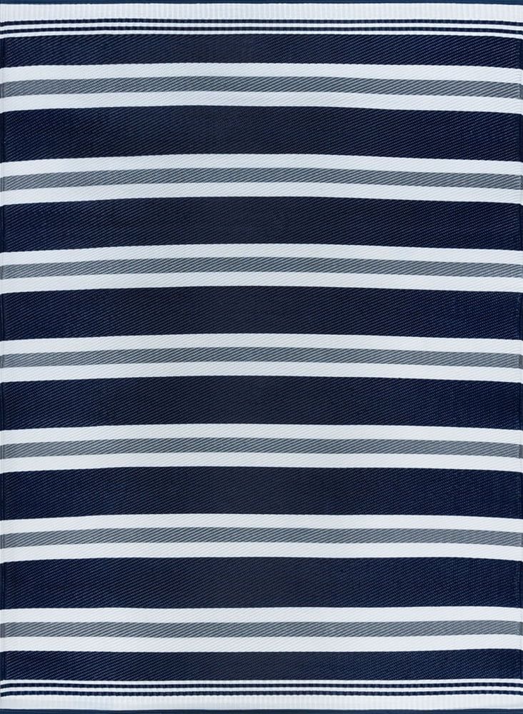 Navy and White Striped Synthetic 8x10 Indoor/Outdoor Rug