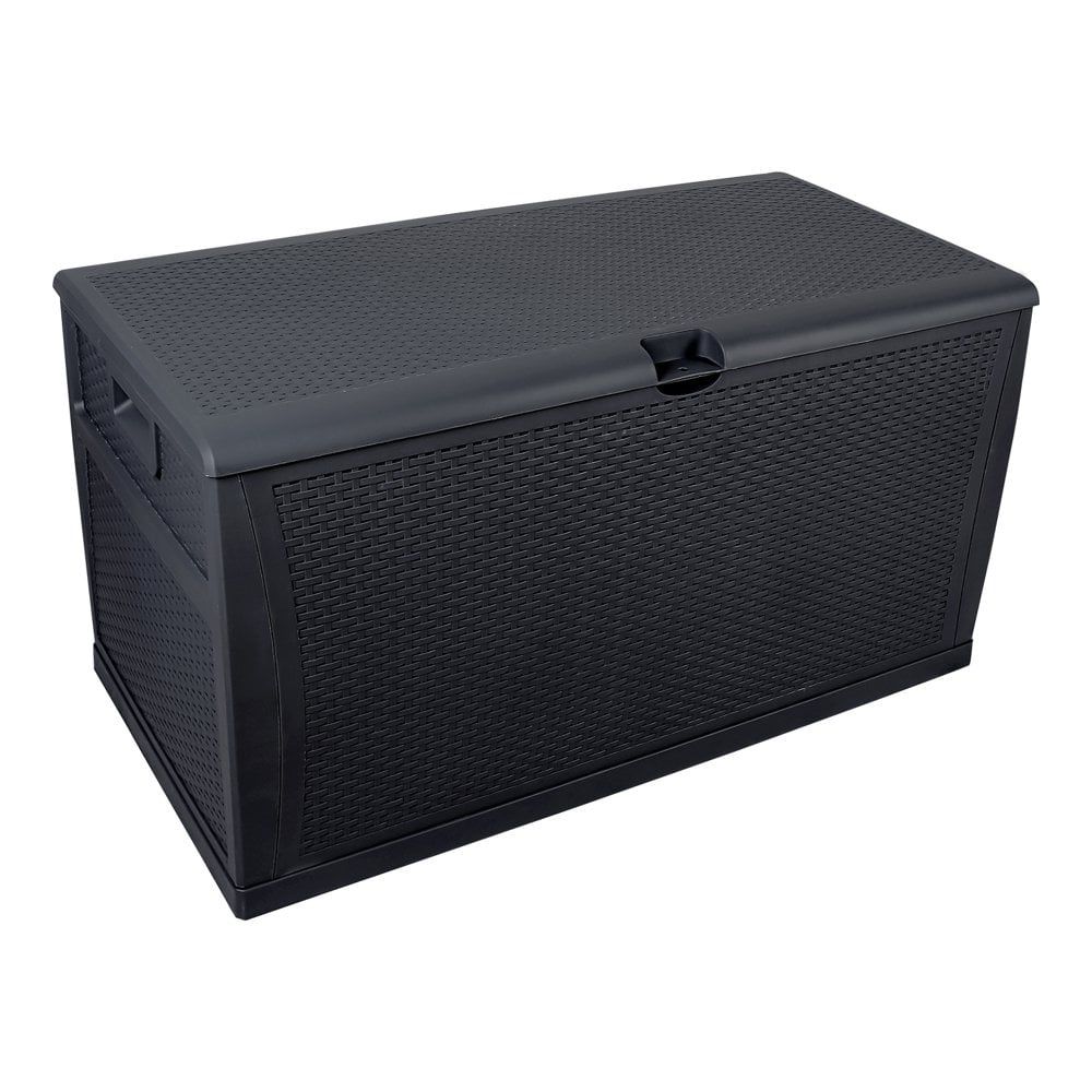 Black Plastic Wicker Lockable Deck Box with 120 Gallon Capacity