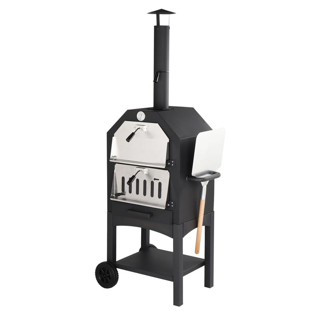 Portable Black Steel Outdoor Wood Fired Pizza Oven with Accessories