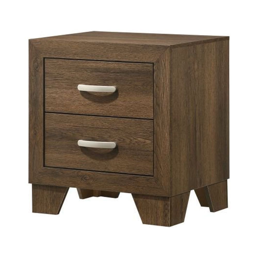 Transitional Oak Nightstand with Metal Handles and 2 Drawers