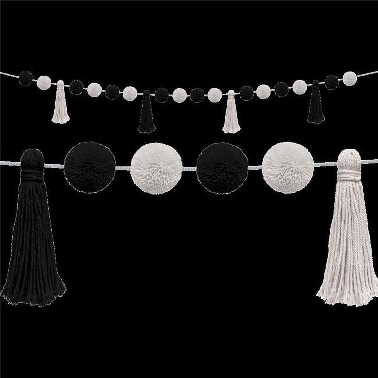 Black and White Pom-Poms and Tassels Party Garland