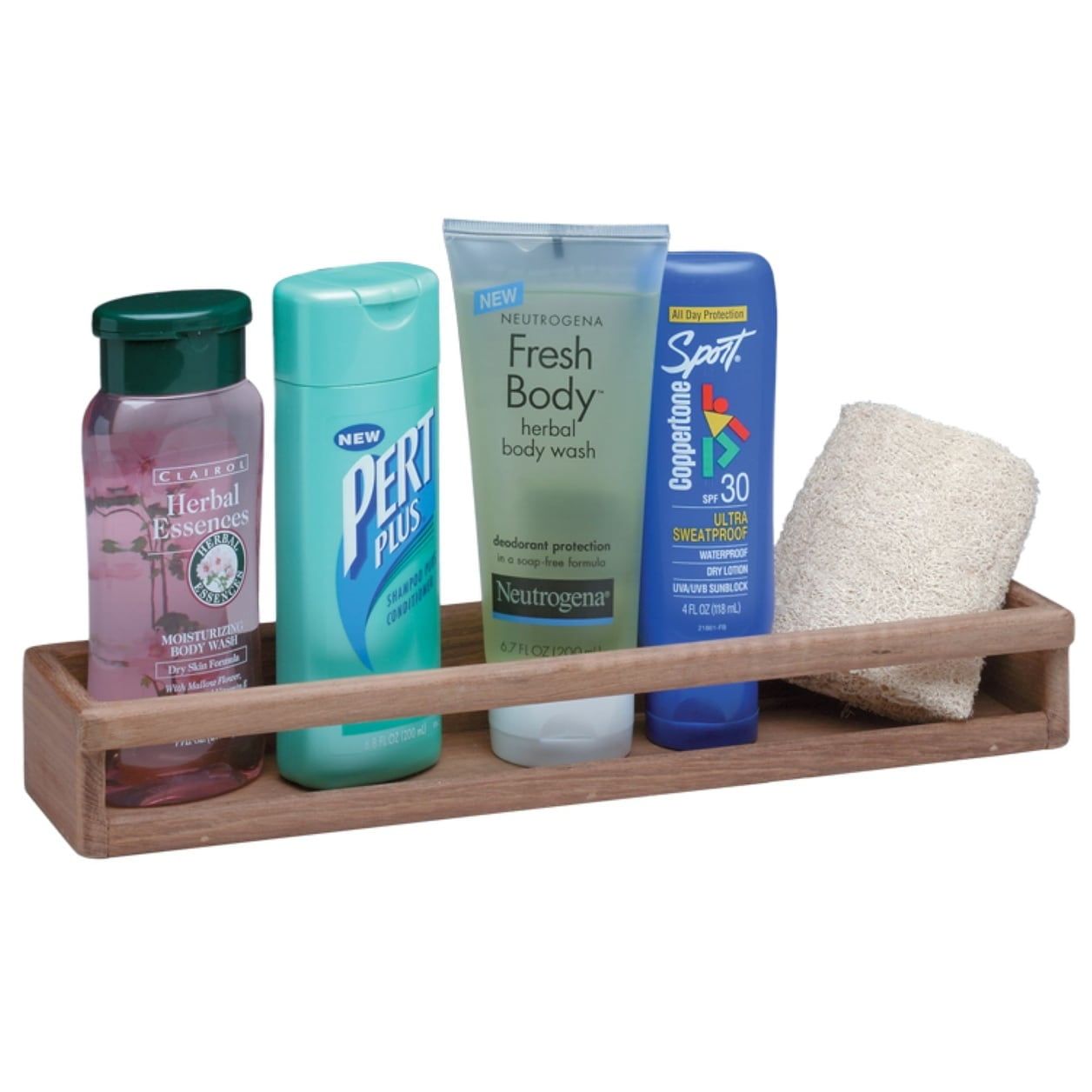 Teak Wall Mount Shower Caddy with Natural Finish