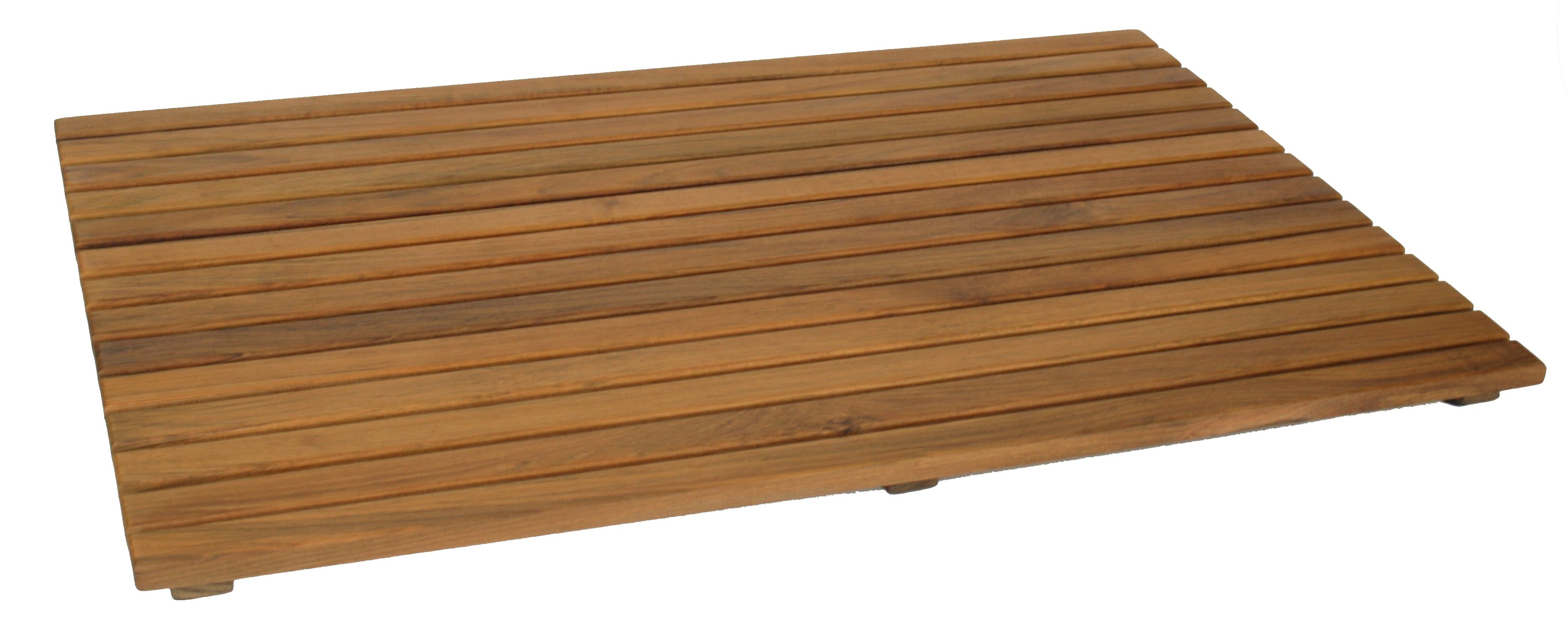 Large Honey Brown Teak Wood Shower Mat with Non-Slip Backing