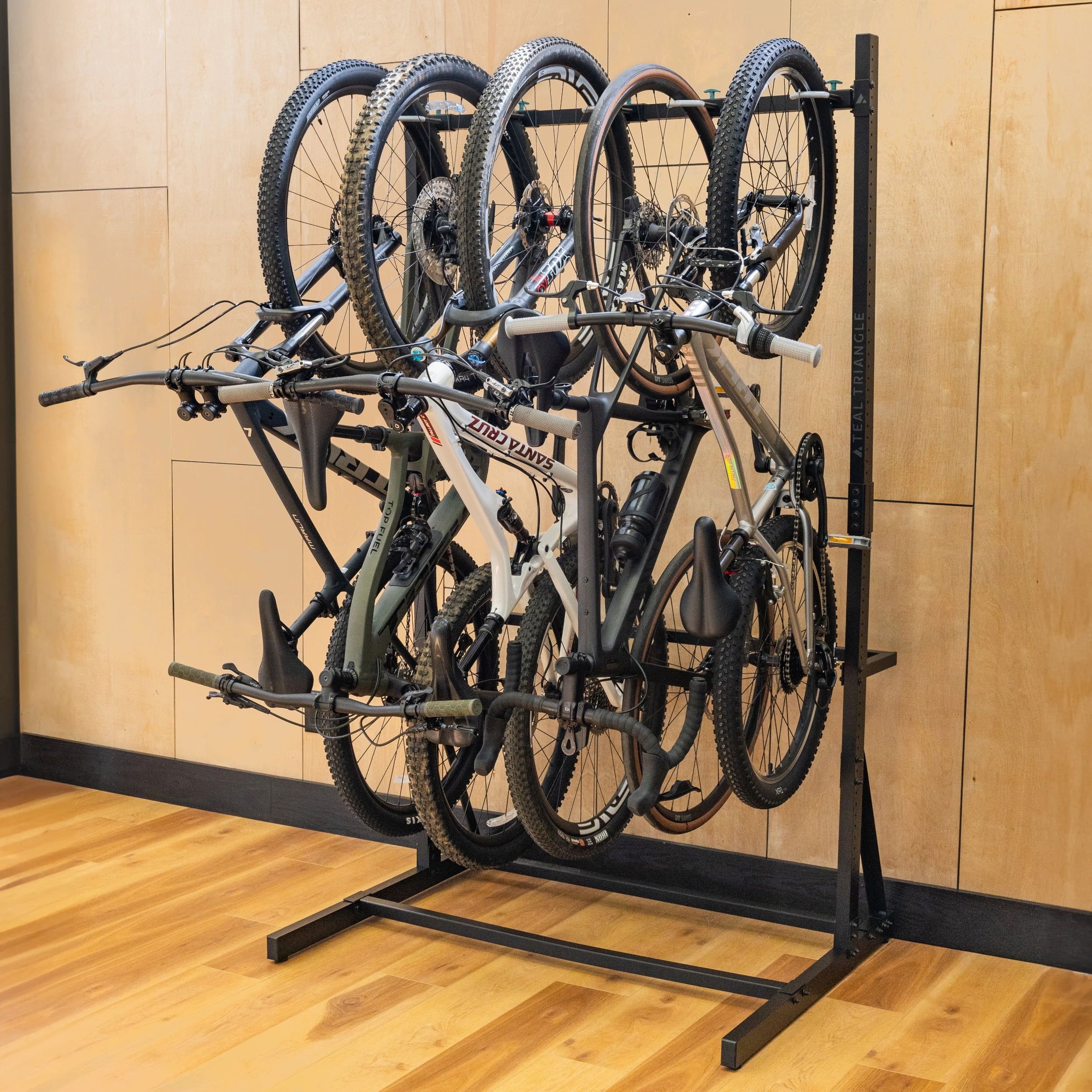 Teal Triangle Freestanding 5-Bike Black Aluminum Storage Rack