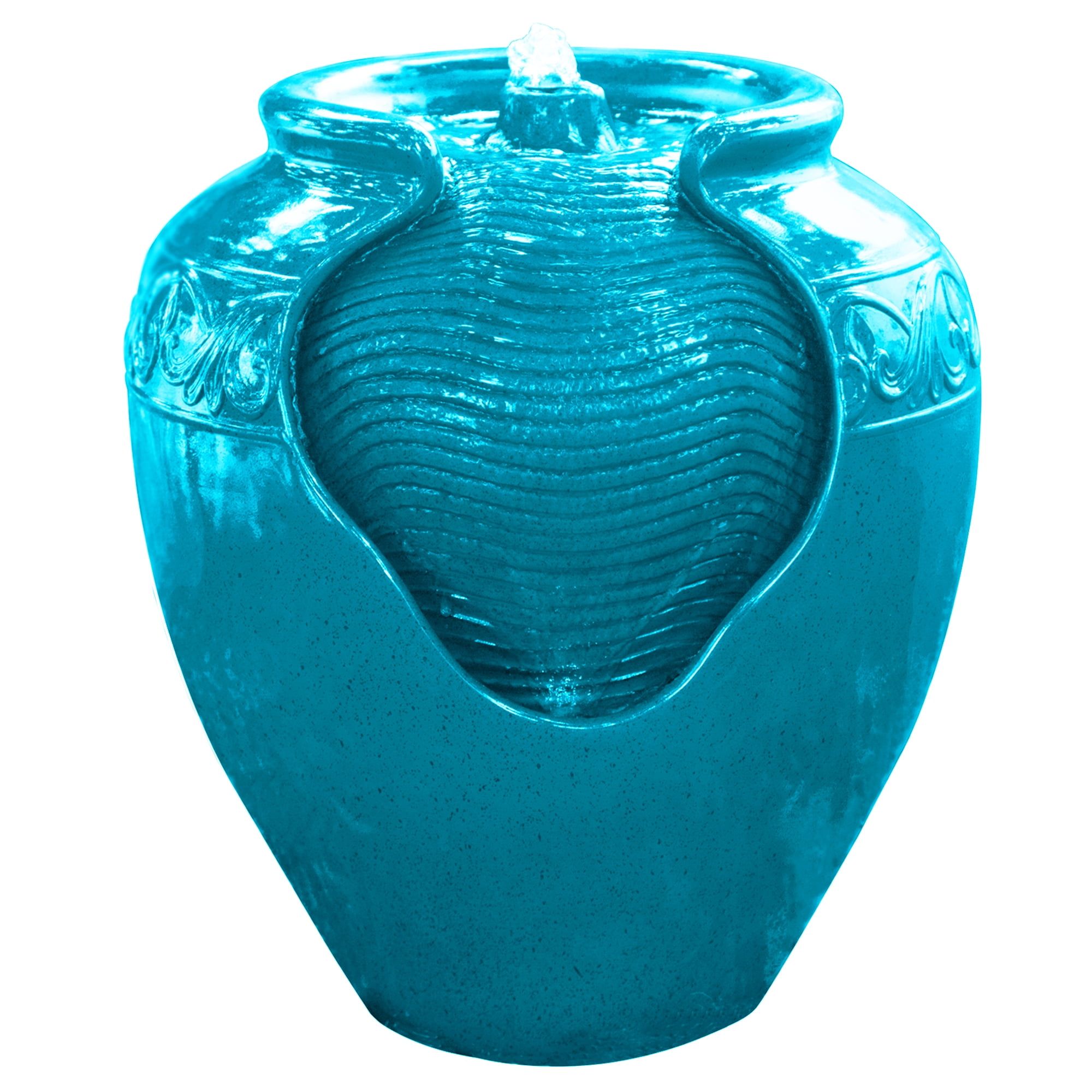 Teal Glazed Polyresin Pot Water Fountain with LED Light