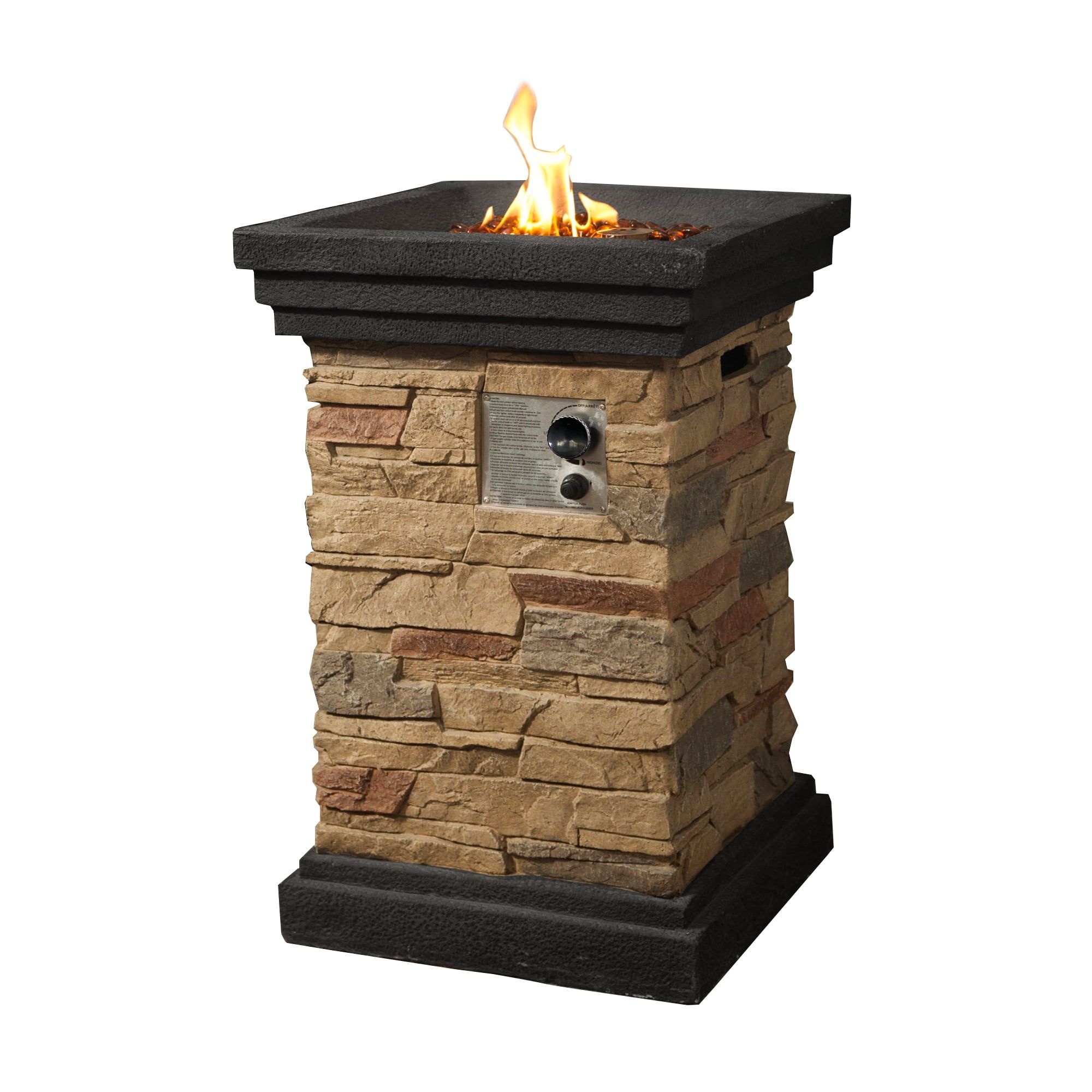 20" Square Slate Rock Gas Fire Pit with Steel Base