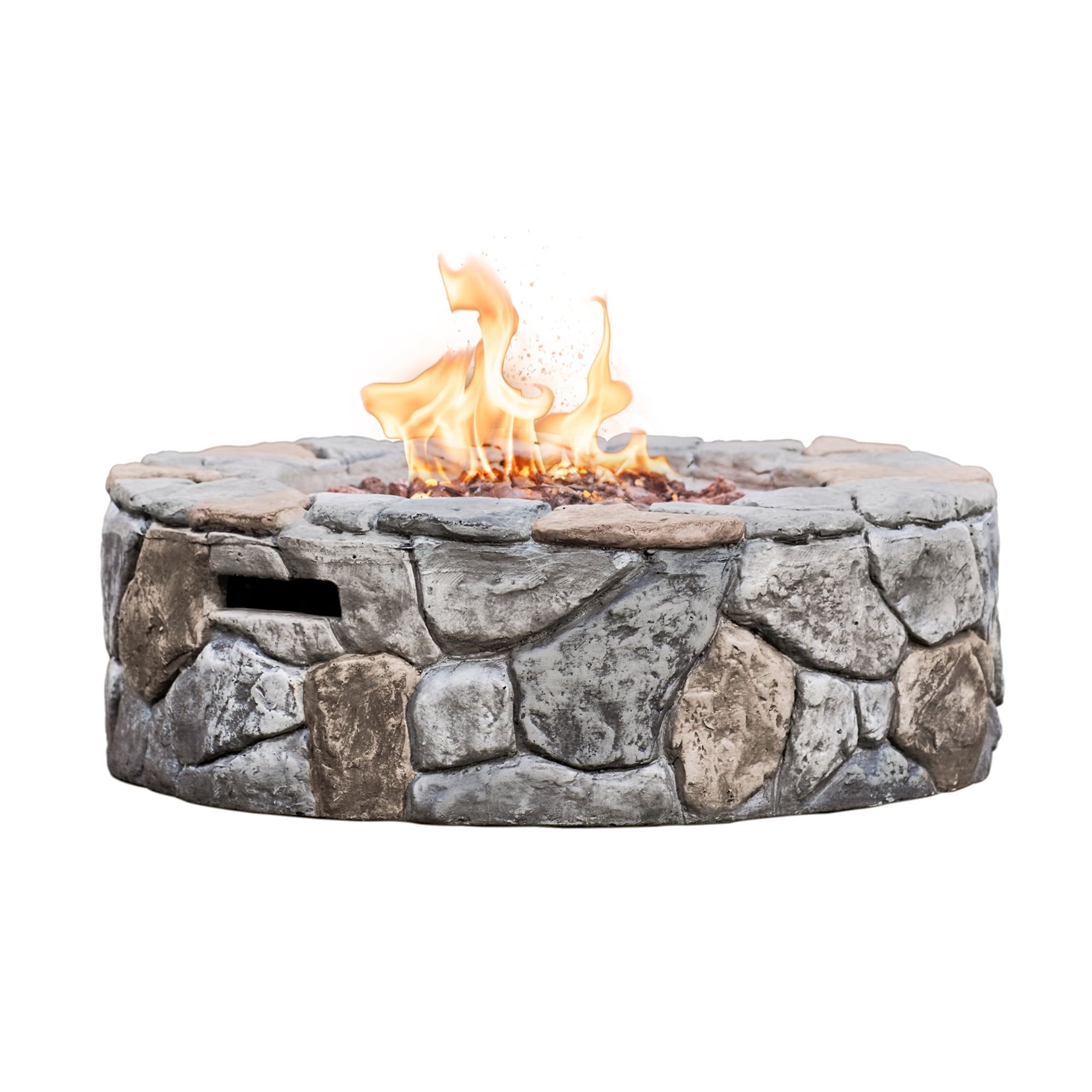 Gray 28" Round Stone Propane Gas Fire Pit