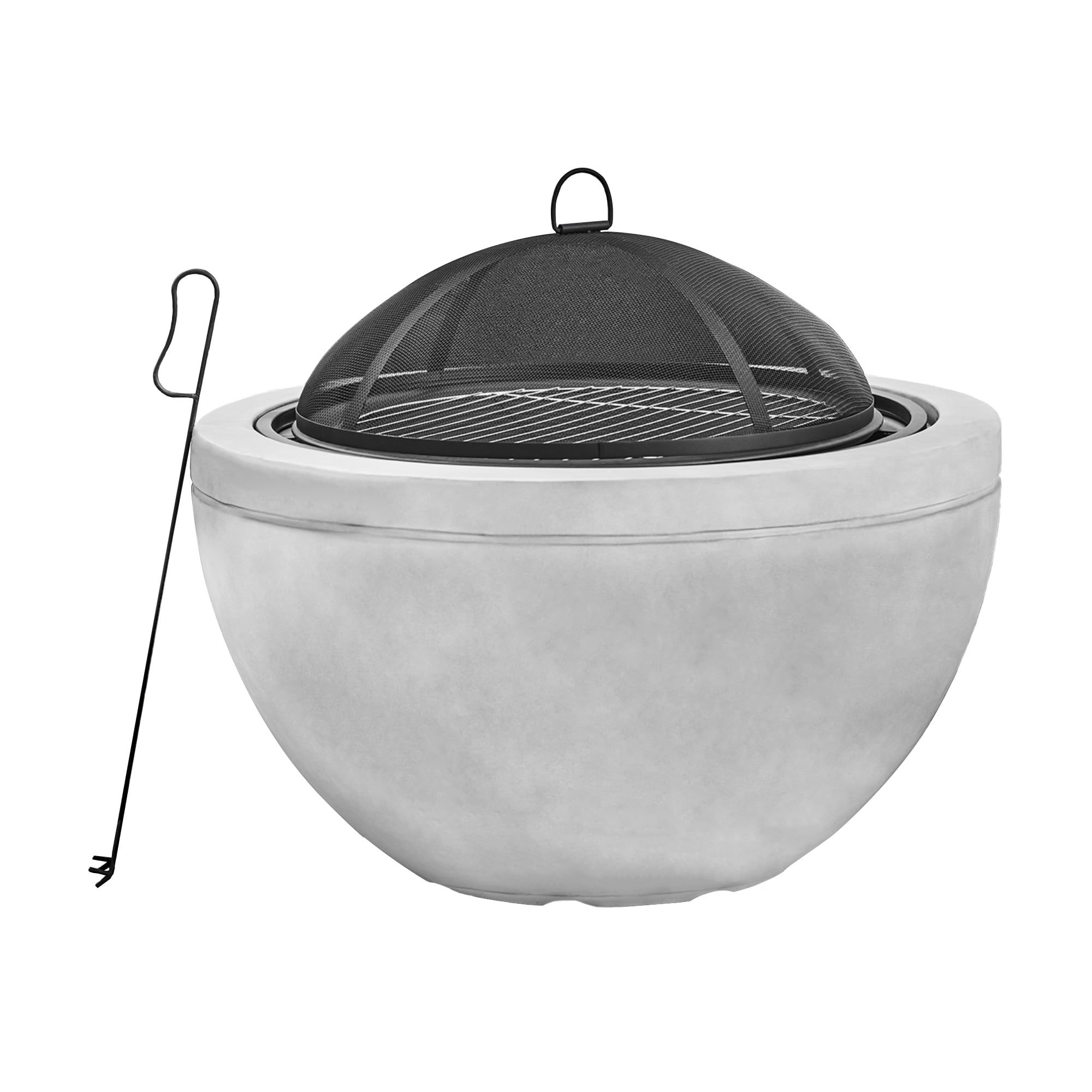 Teamson 30" Gray Faux Concrete Round Fire Pit with Grill