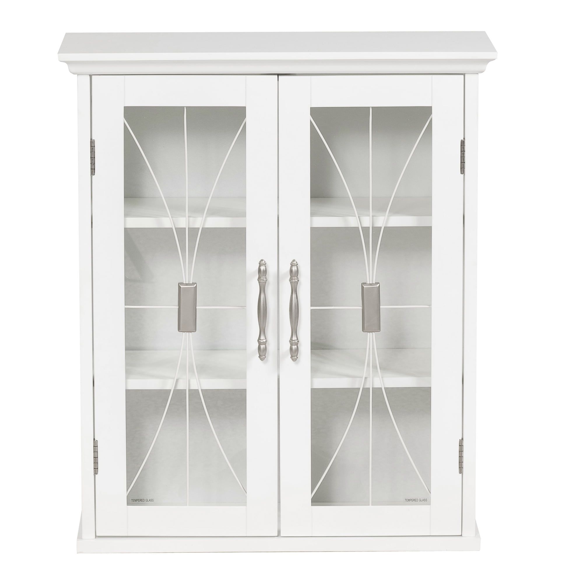 Delaney White Cathedral-Style Two-Door Wall Cabinet with Tempered Glass