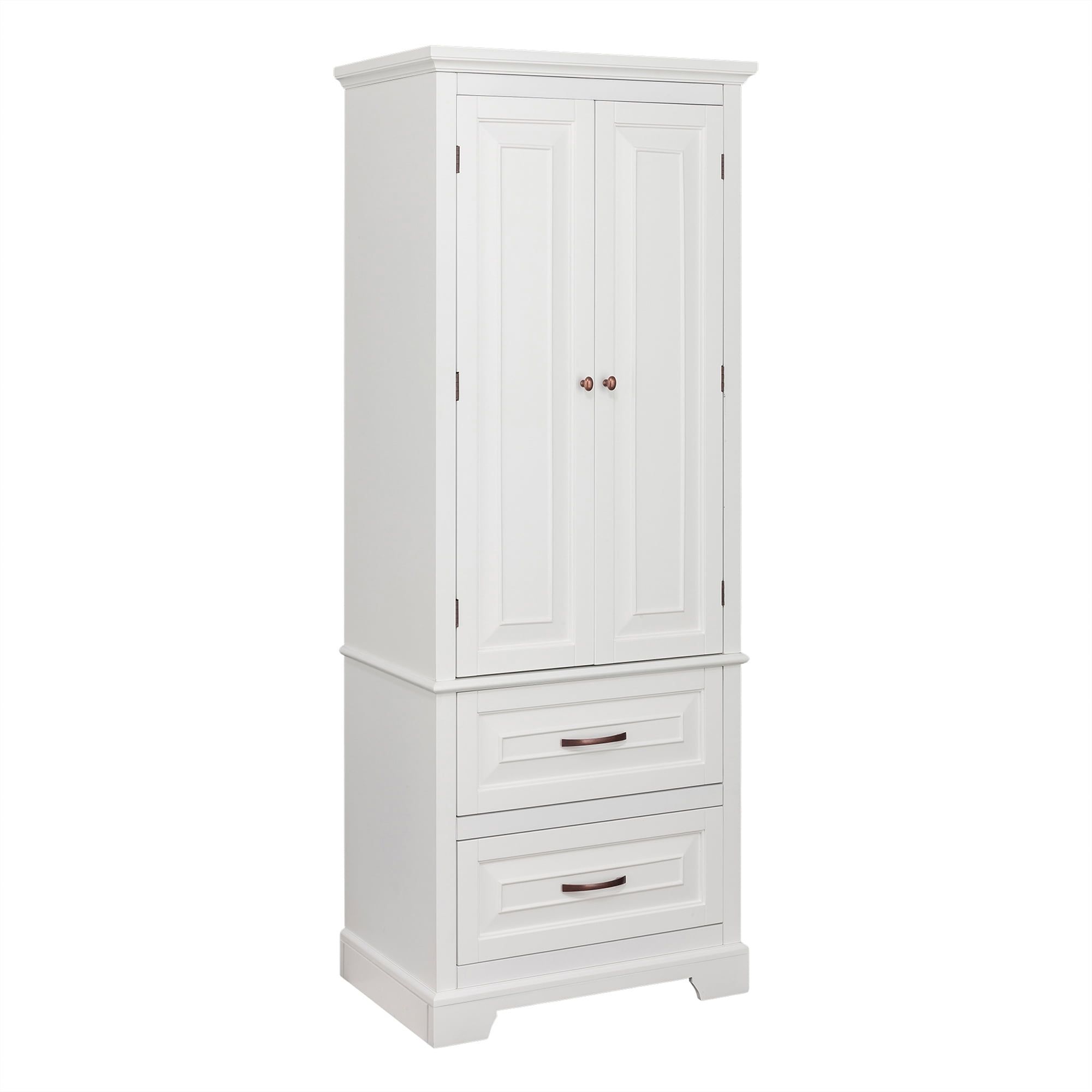 Sleek White Engineered Wood Linen Tower Cabinet with Adjustable Shelving