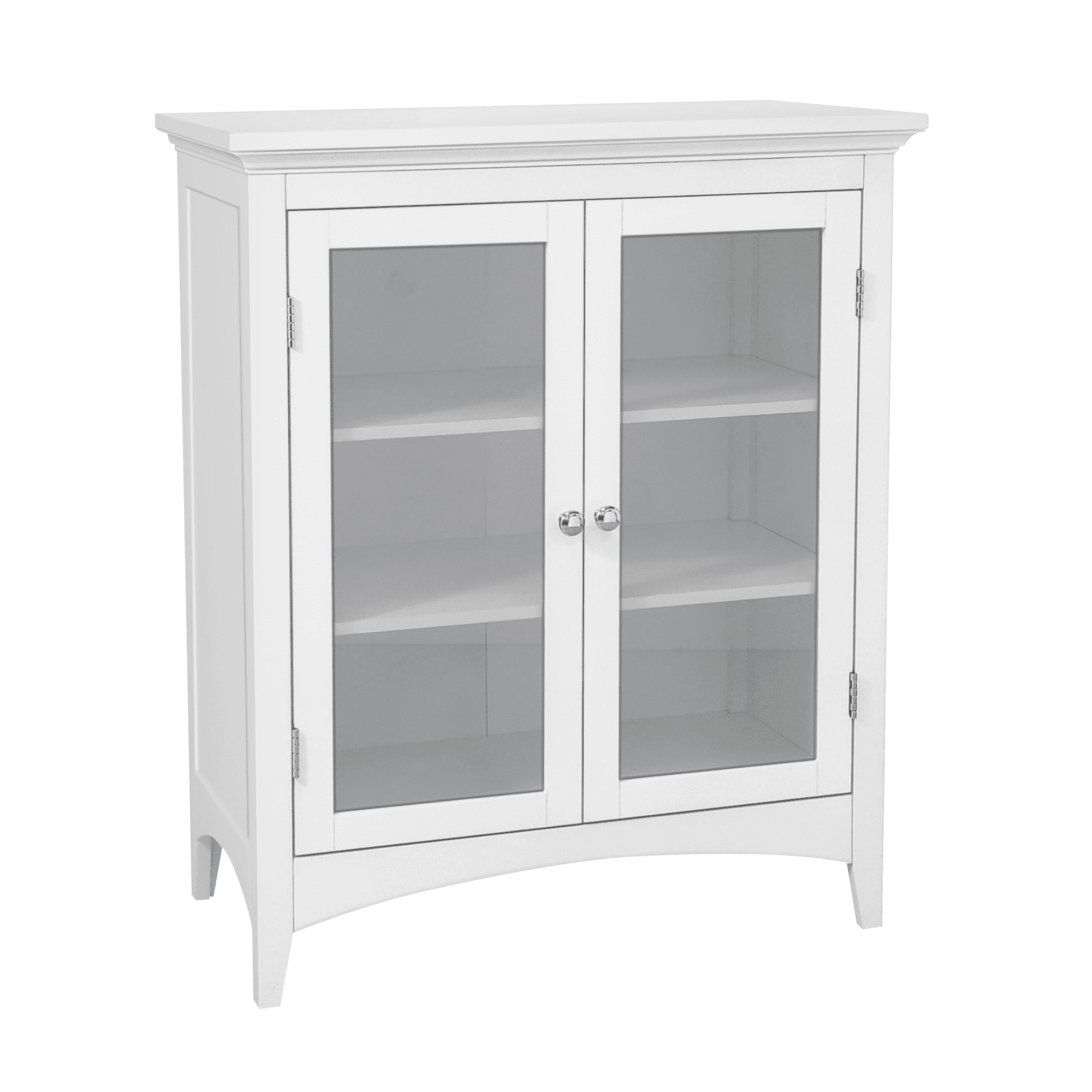 Madison Classic White Floor Cabinet with Glass Doors and Chrome Knobs