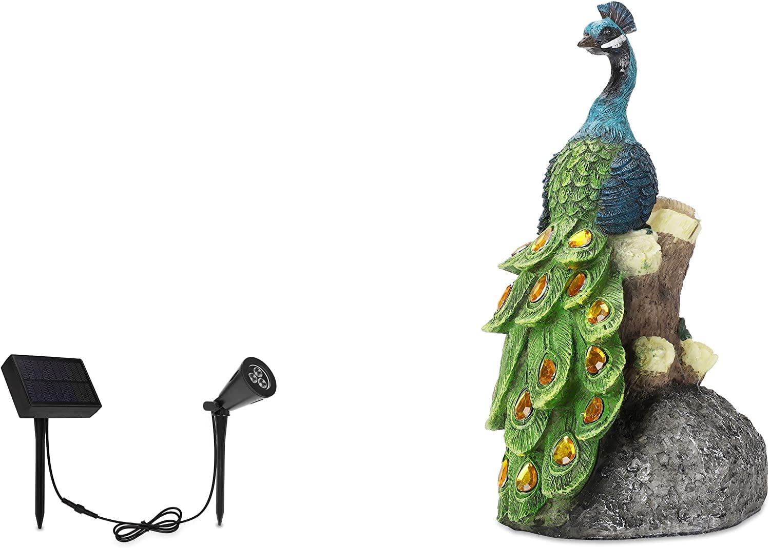 Hand-Painted Resin Peacock Statue with Solar Spotlight