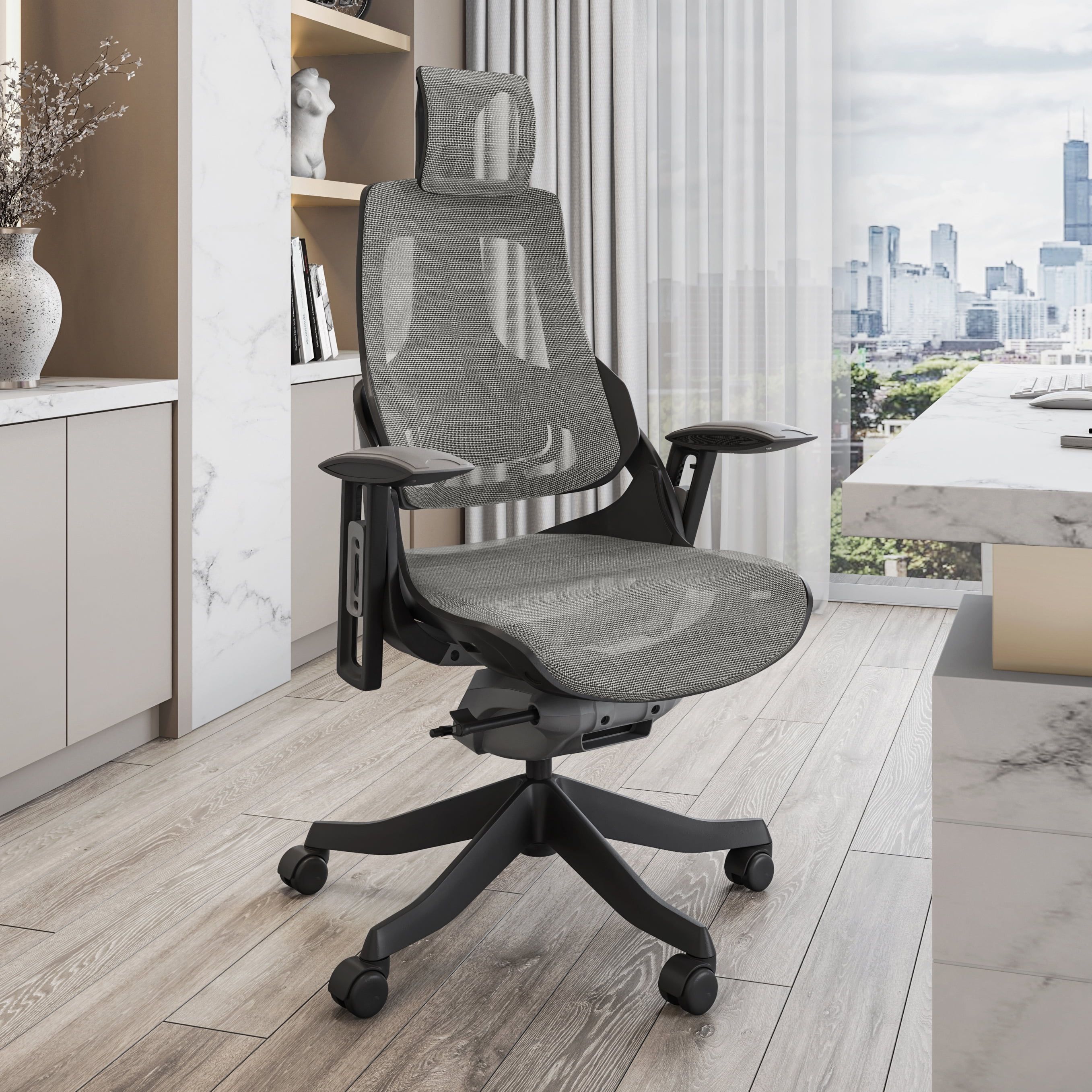 Gray Mesh High Back Executive Swivel Chair with Adjustable Arms