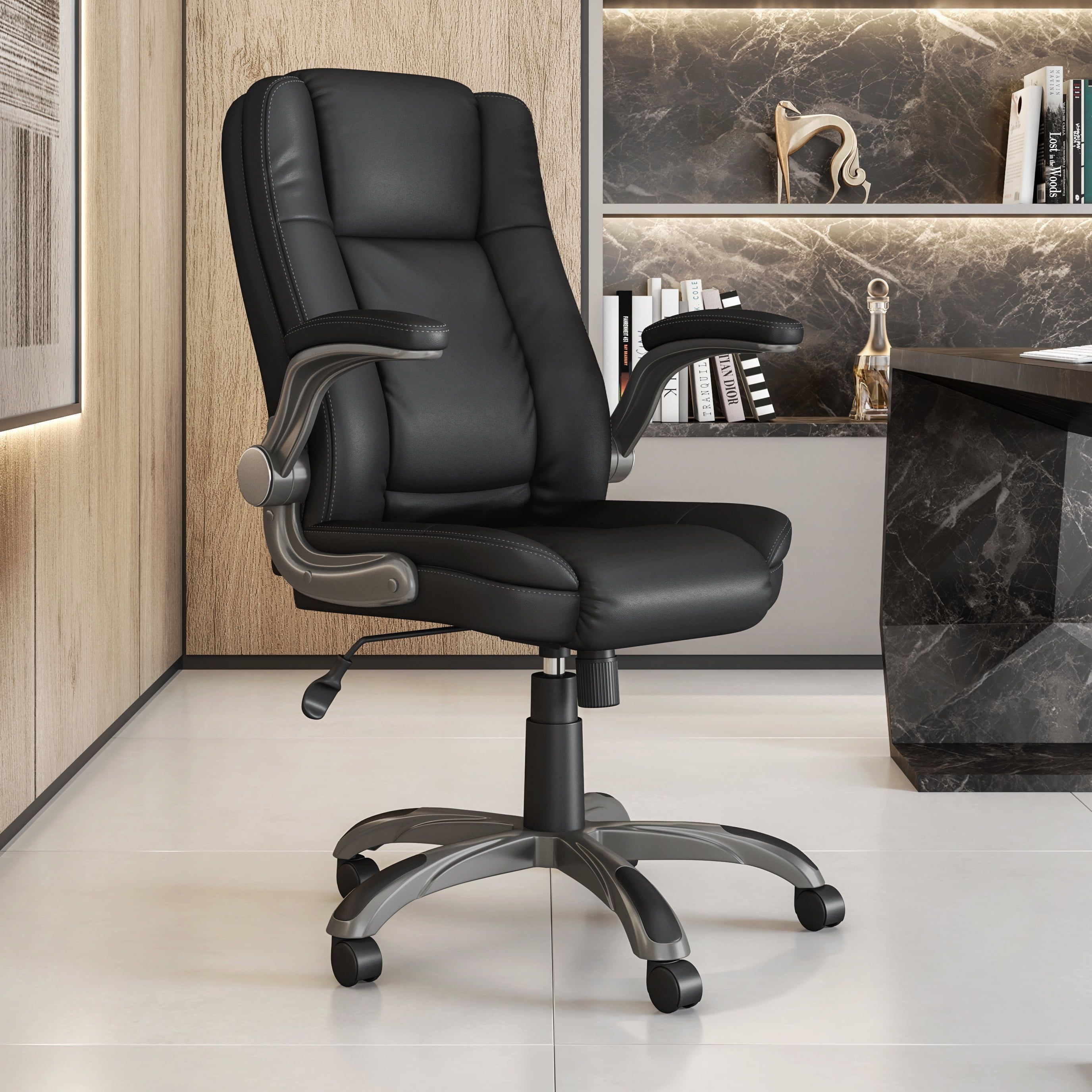 ErgoFlex Black Leather Adjustable Executive Swivel Chair