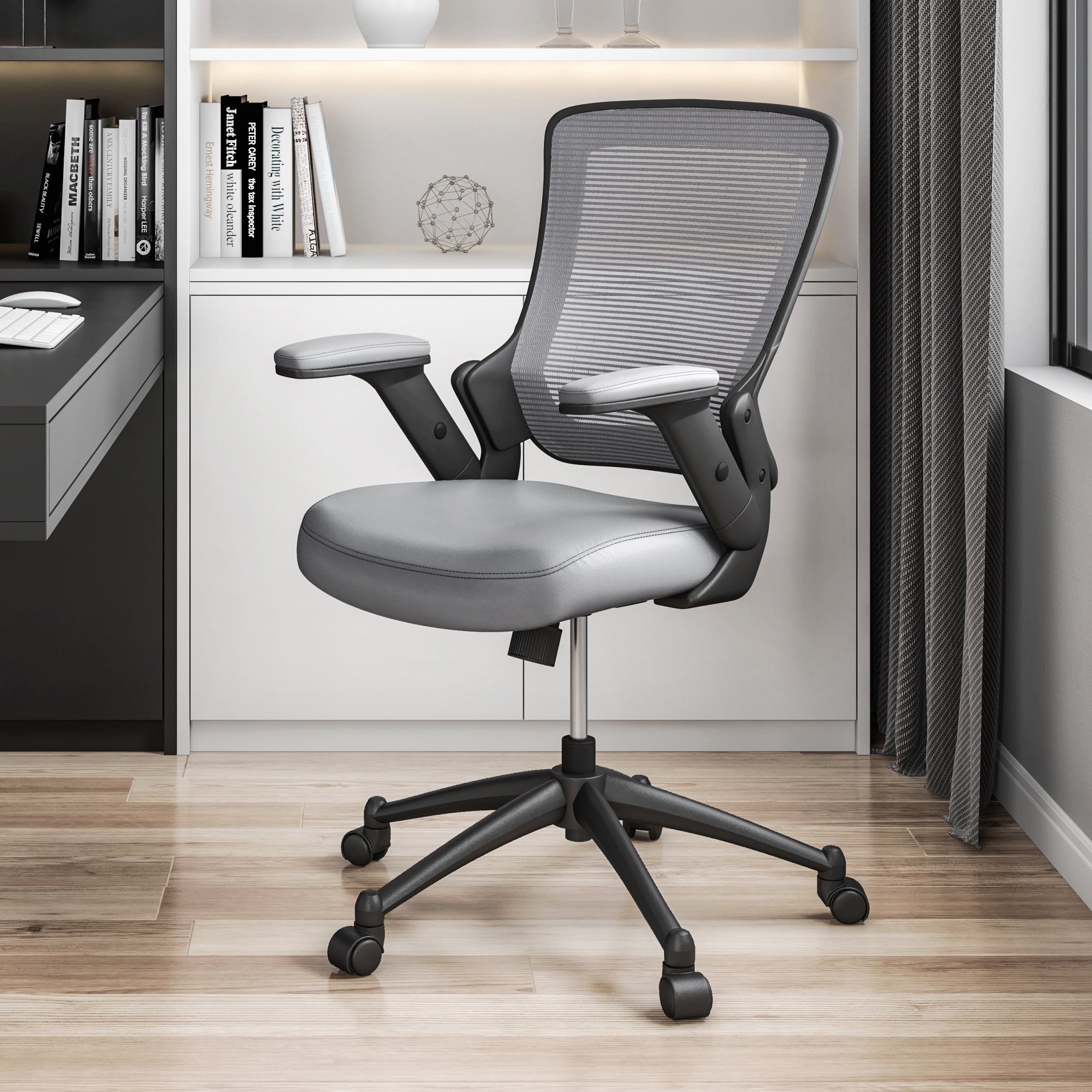 Gray Mesh and Leather Adjustable Task Desk Chair