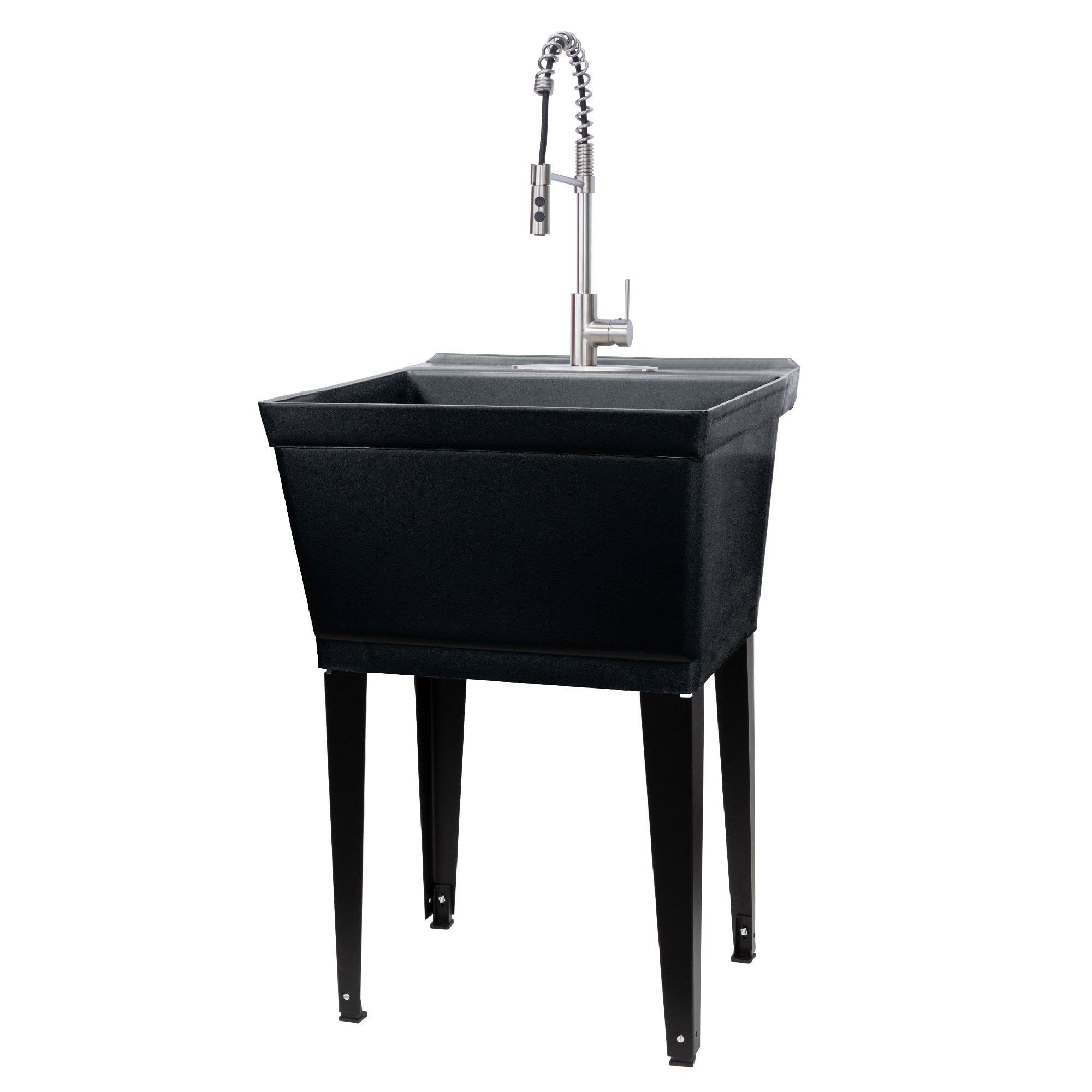 Black Freestanding Utility Sink with Stainless Steel Faucet