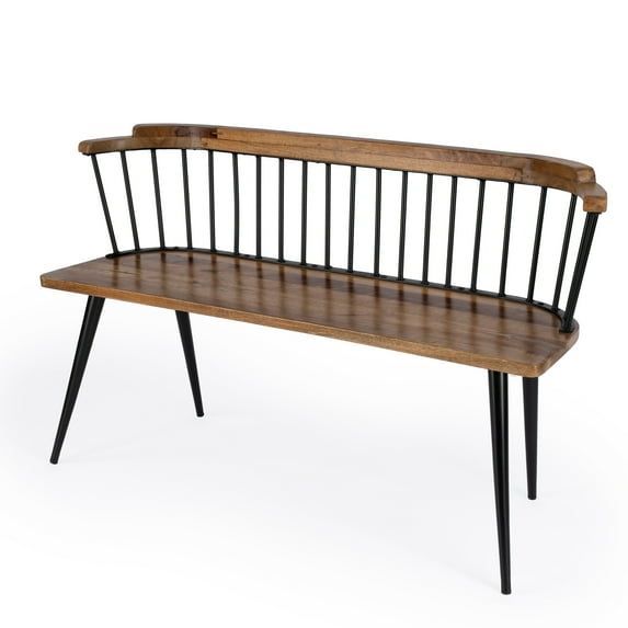 Tempe Natural Mango Wood and Black Iron Spindle Back Bench