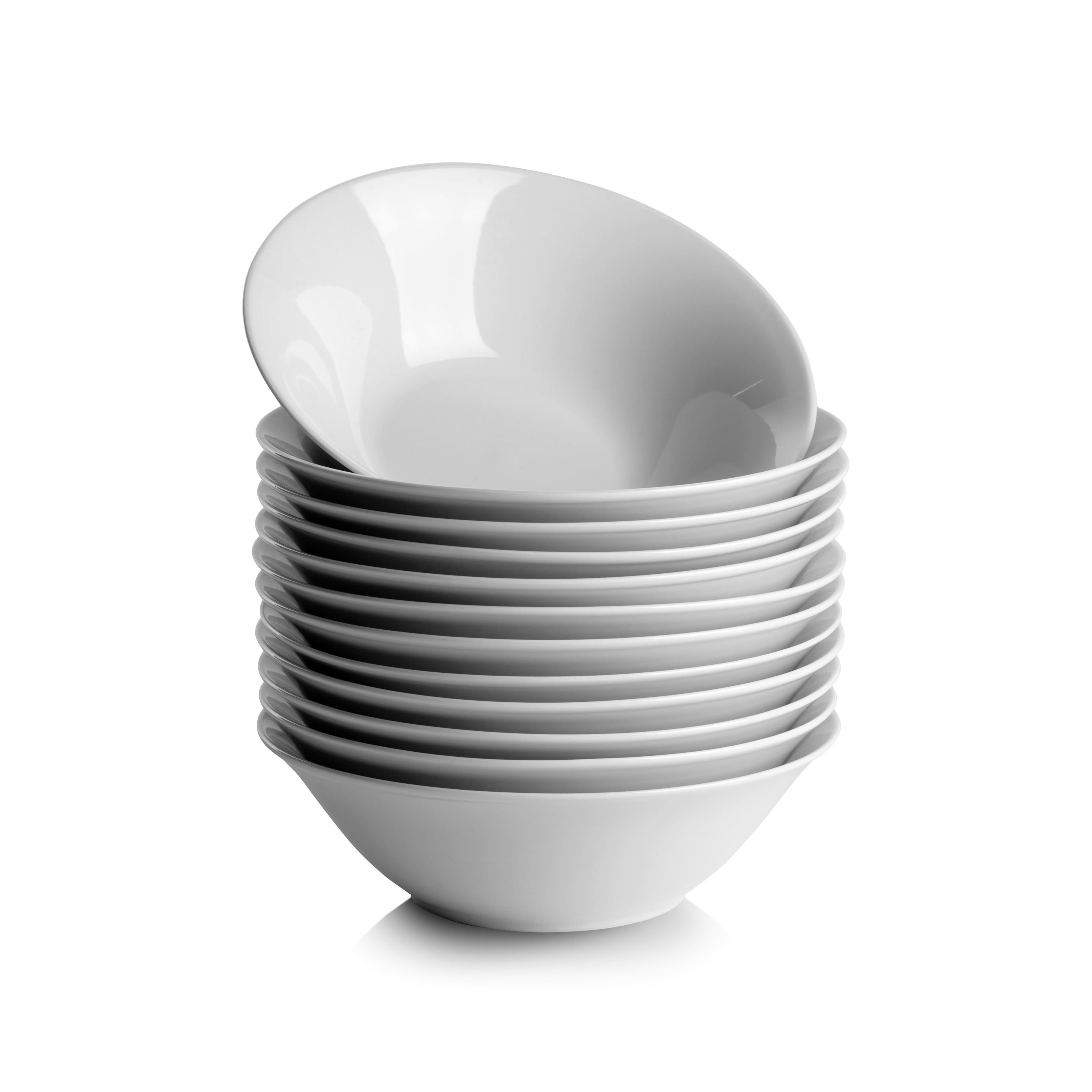 White Ceramic 20 oz Round Cereal Bowls, Set of 12