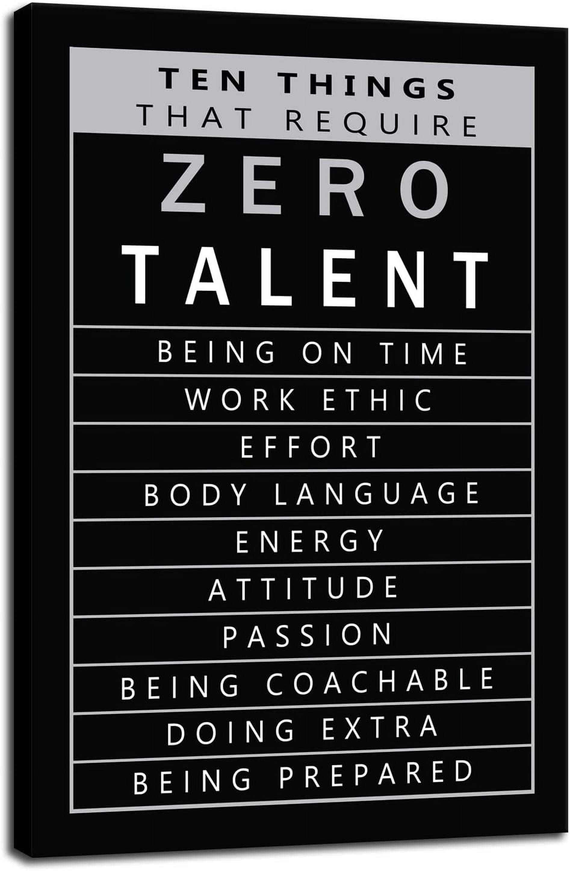 Inspirational Zero Talent Quote Black Canvas Wall Art