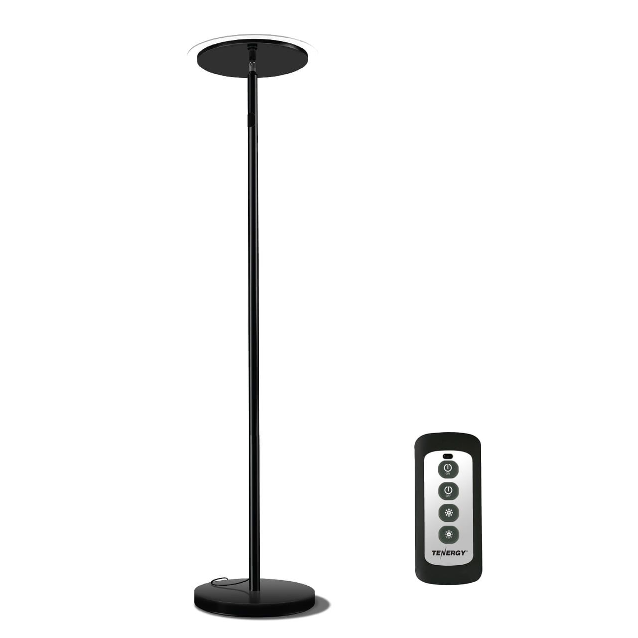 Modern Matte Black Adjustable Torchiere Floor Lamp with Remote