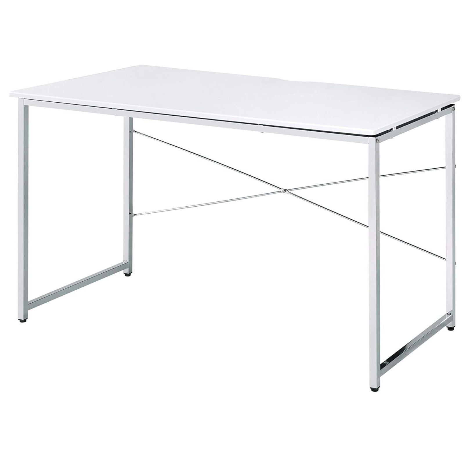 White and Chrome 47" Modern Writing Desk with Drawer