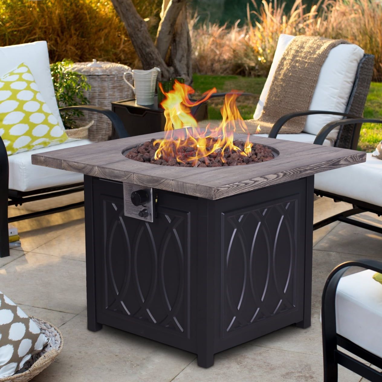 Modern Black TerraFab and Metal Gas Fire Pit Table