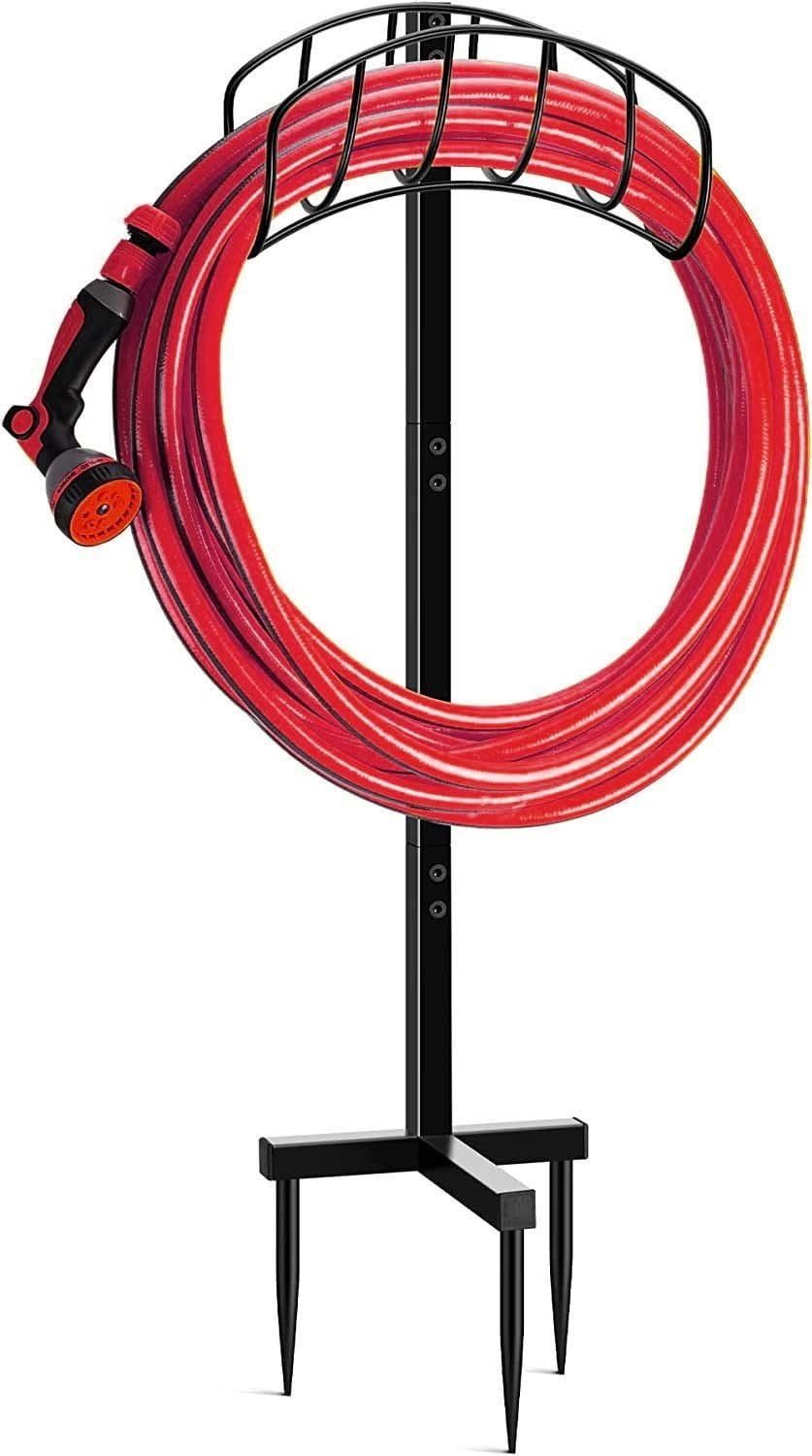 Black Powder Coated Steel Freestanding Garden Hose Holder Stand