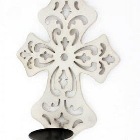 Transitional Wooden Cross Candle Holder with Cutout Design