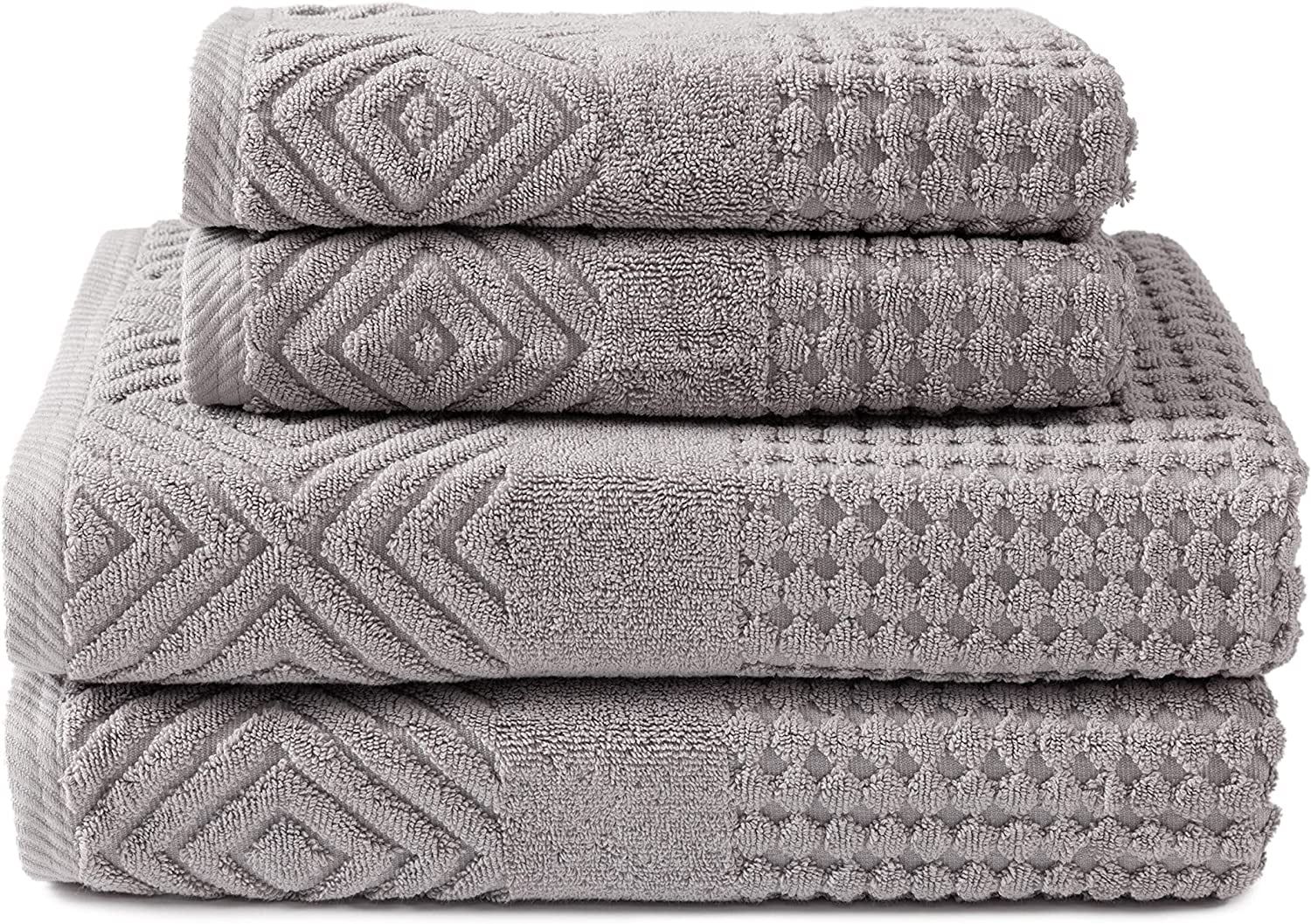 Cathedral Gray Organic Cotton Diamond Jacquard 4-Piece Towel Set