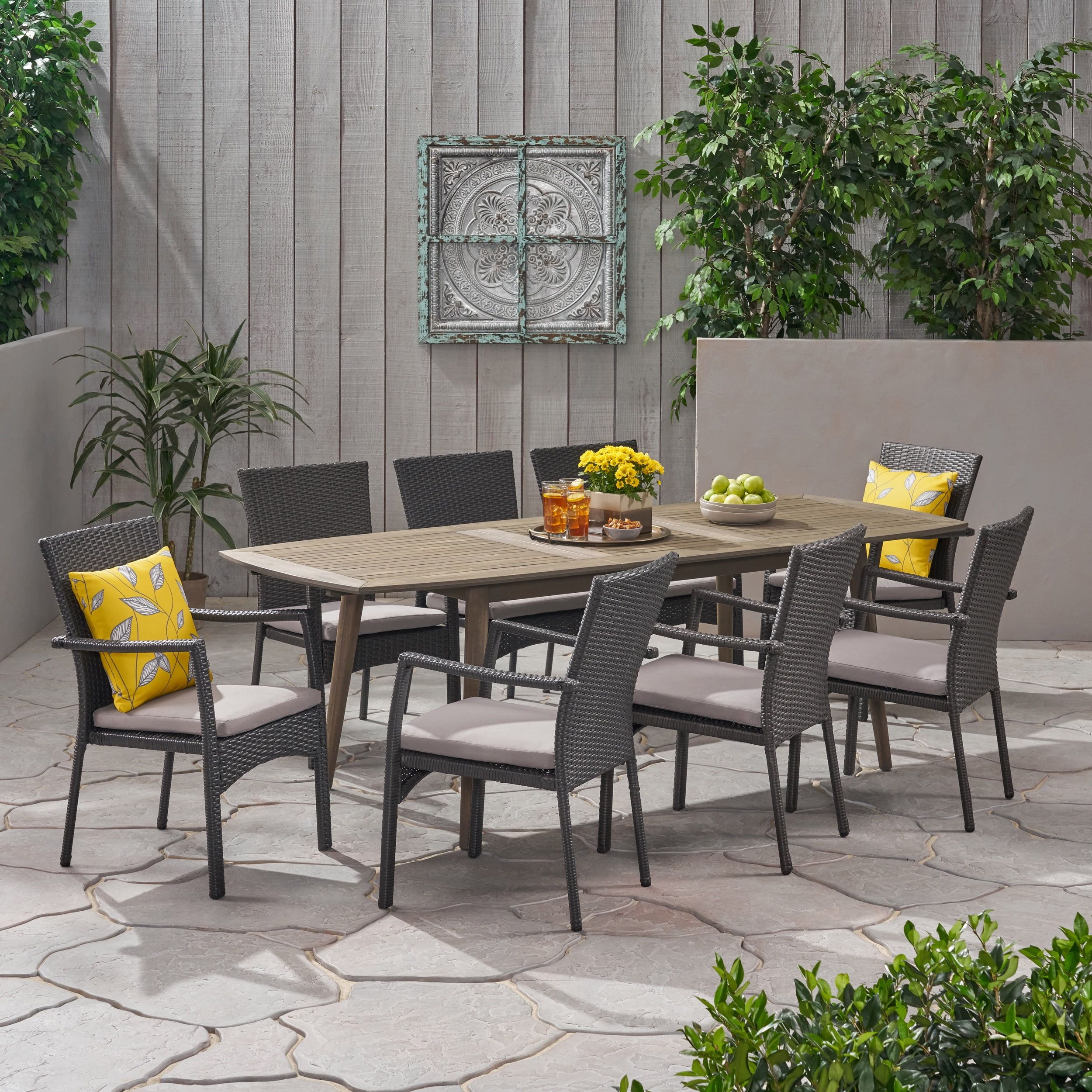 Gray 9-Piece Expandable Patio Dining Set with Cushions