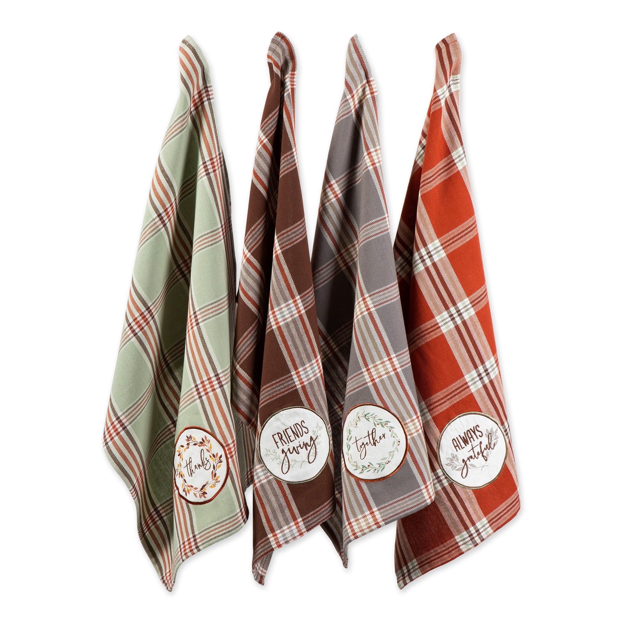 Cozy Picnic Plaid Cotton Dish Towel Set, 18" x 28", 4 Count