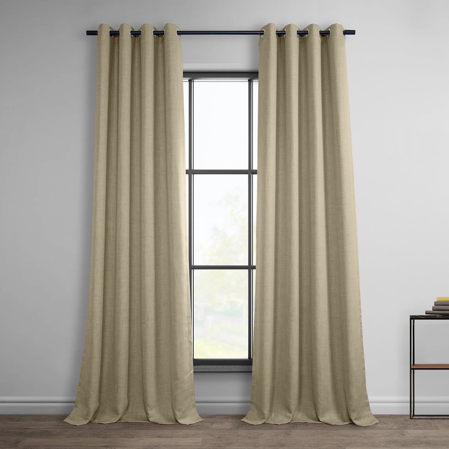 Thatched Tan Grommet Blackout Faux Linen Curtains 50" x 108"