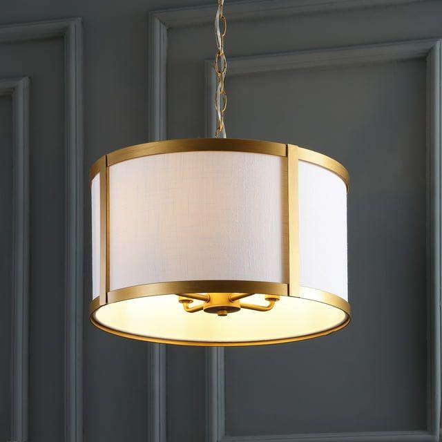 Thatcher Transitional LED Drum Pendant Light - Gold and White