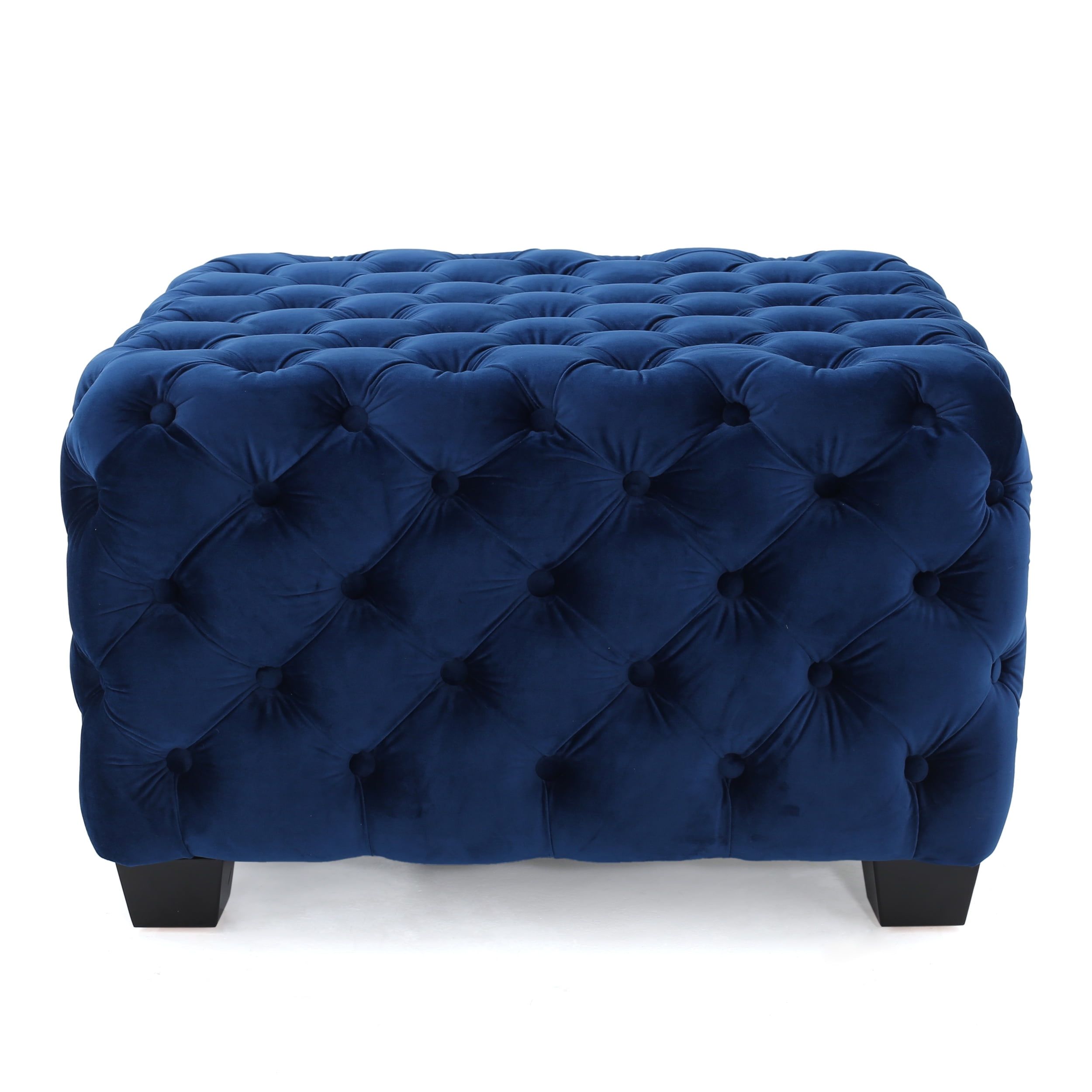 Midnight Blue Modern Glam Velvet Tufted Ottoman