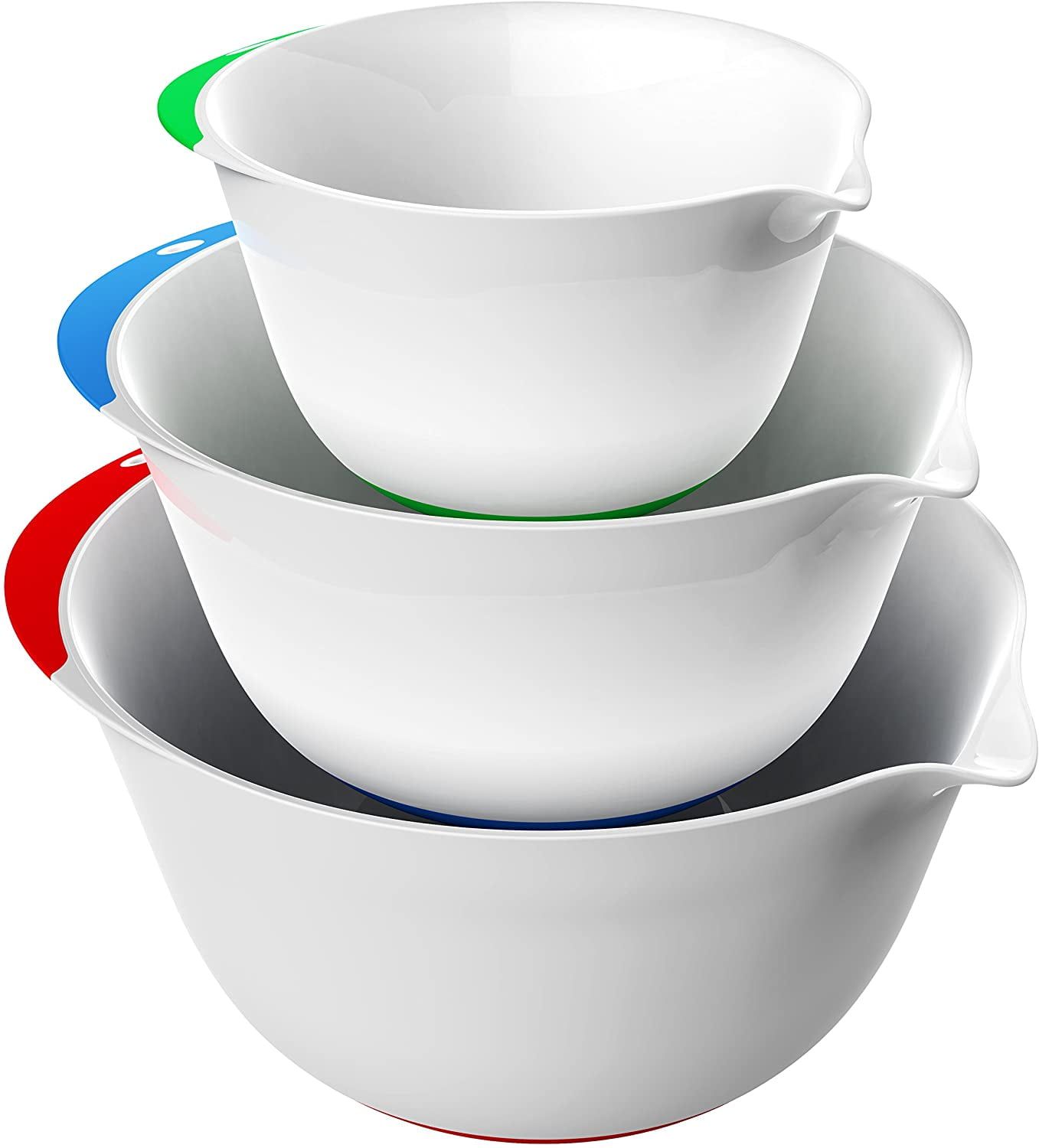 White 3-Piece Plastic Mixing Bowl Set with Rubber Grip Handles