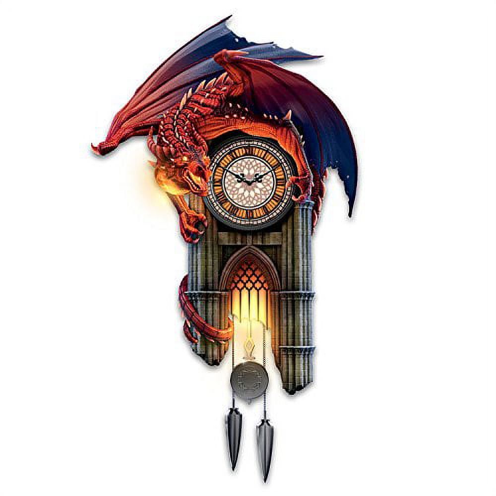 Gothic Cathedral Dragon Wall Clock with Lights and Sounds