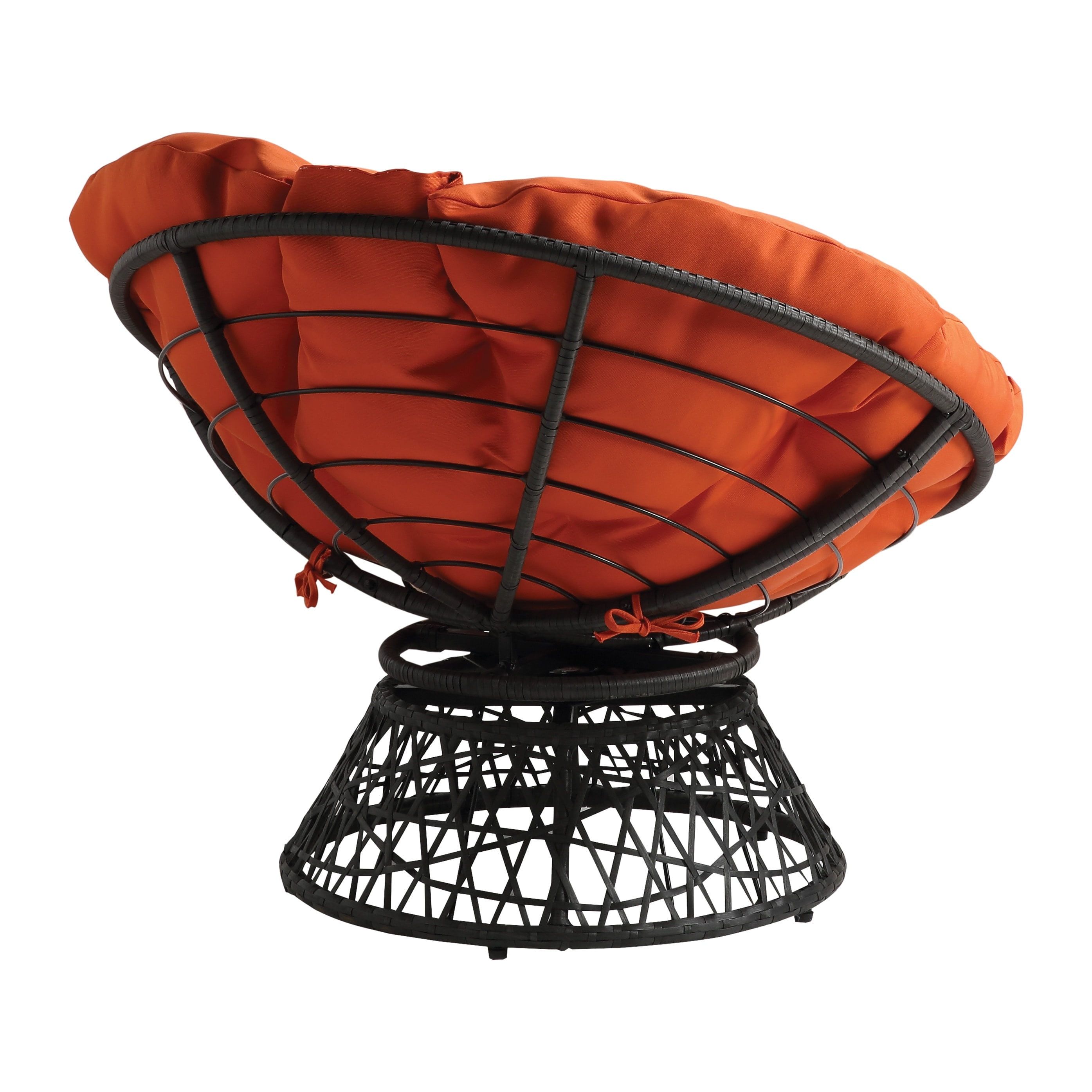 Orange Metal Swivel Papasan Chair with Wicker Frame