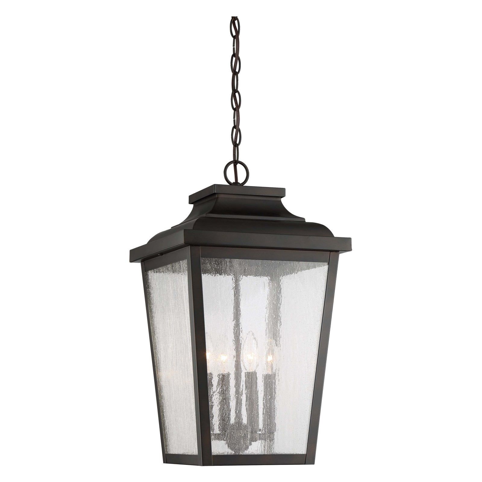 Chelesa Bronze Clear Seeded Glass 4-Light LED Pendant Lantern