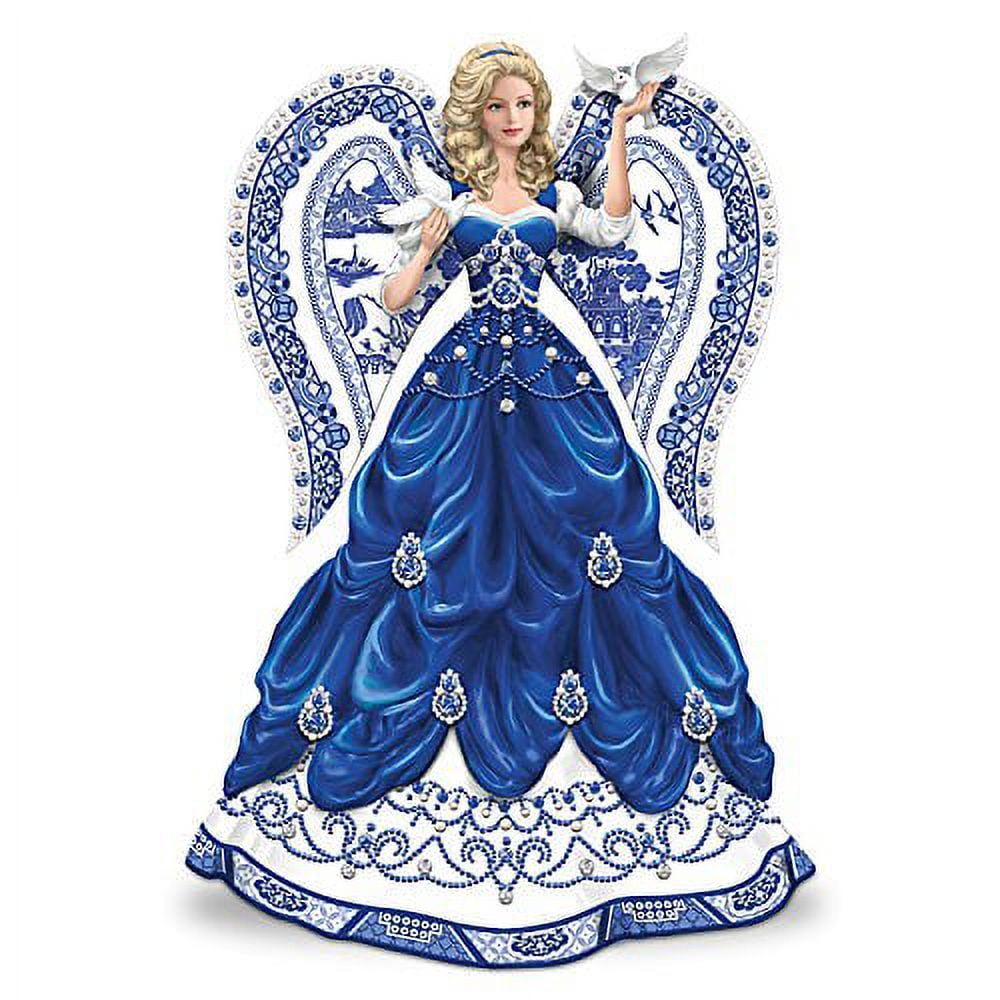 Blue Willow China Inspired Angel Figurine with Crystals