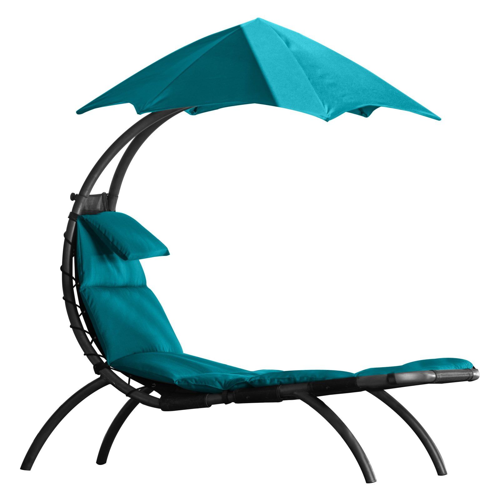 Turquoise Steel Chaise Lounger with Umbrella