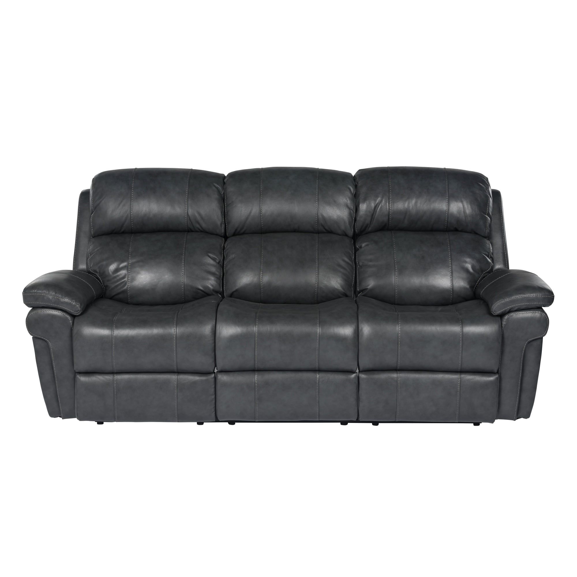 89" Black Leather Reclining Sofa with Pillow-top Arms