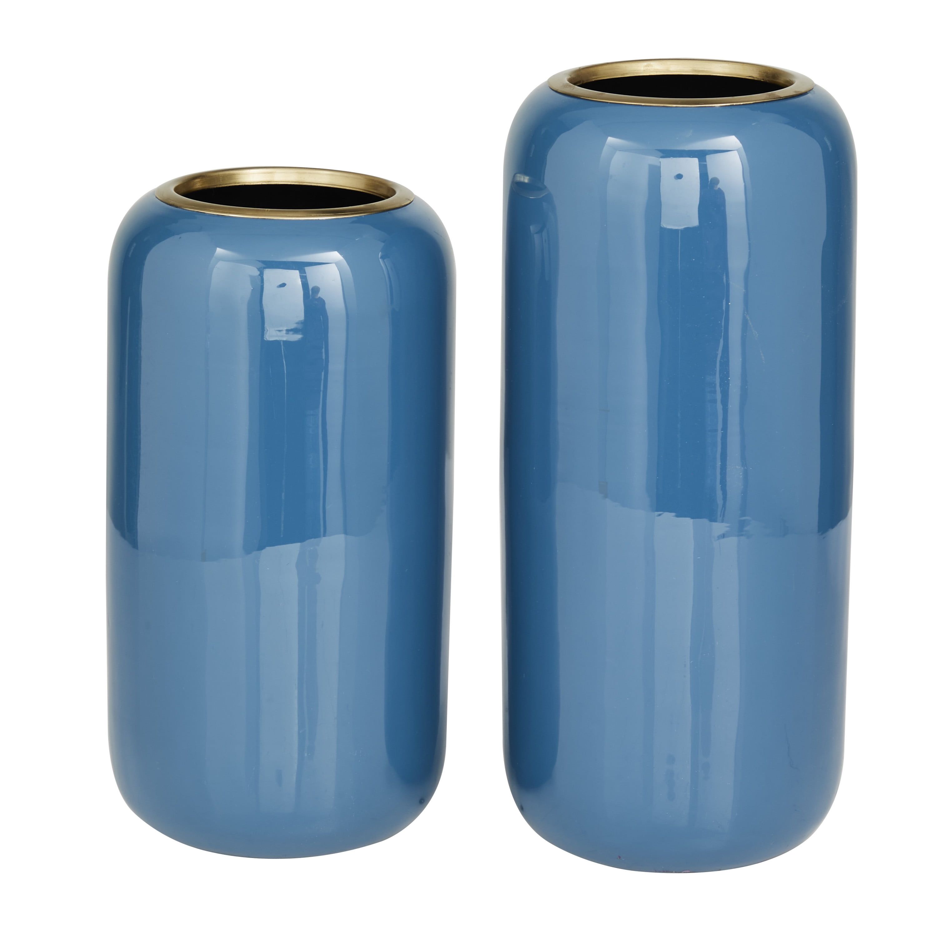 Blue Solid Polished Metal Round Vase Set of 2 - Modern Indoor Decor