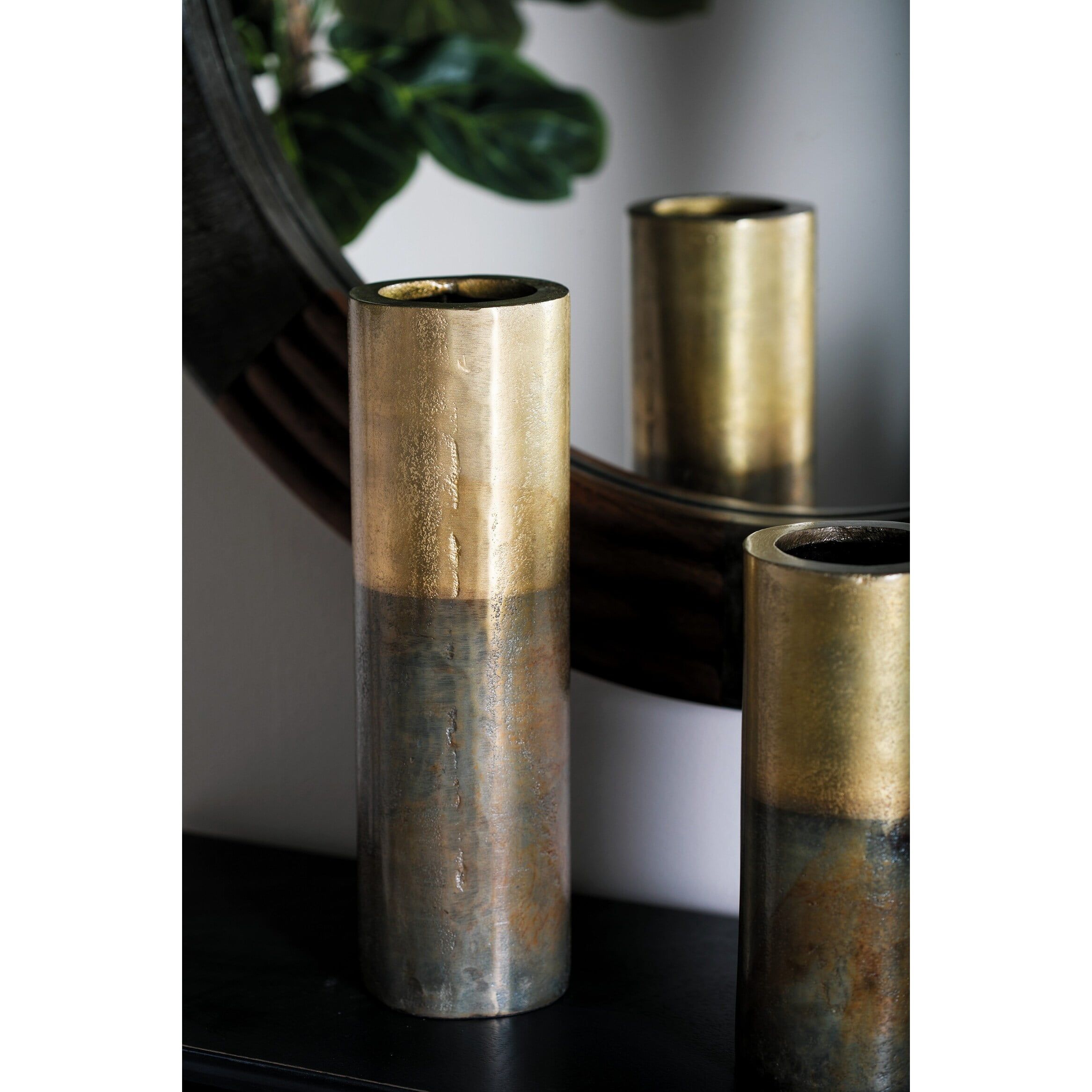 Modern Gold and Brown Aluminum Cylinder Vase