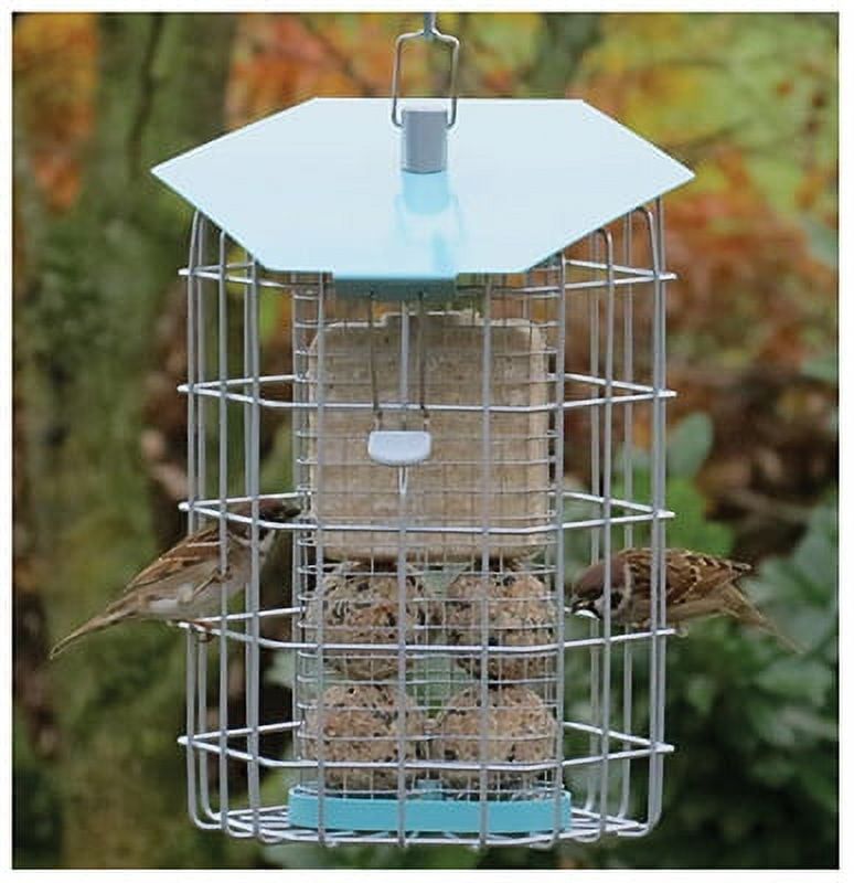 Sky Blue Hexagonal Squirrel Resistant Metal Suet Bird Feeder