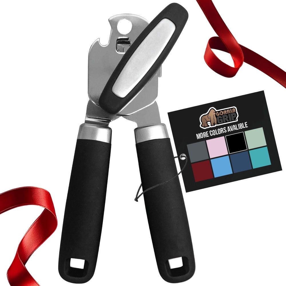 Gorilla Grip Black Stainless Steel Manual Can Opener with Soft Touch Handle